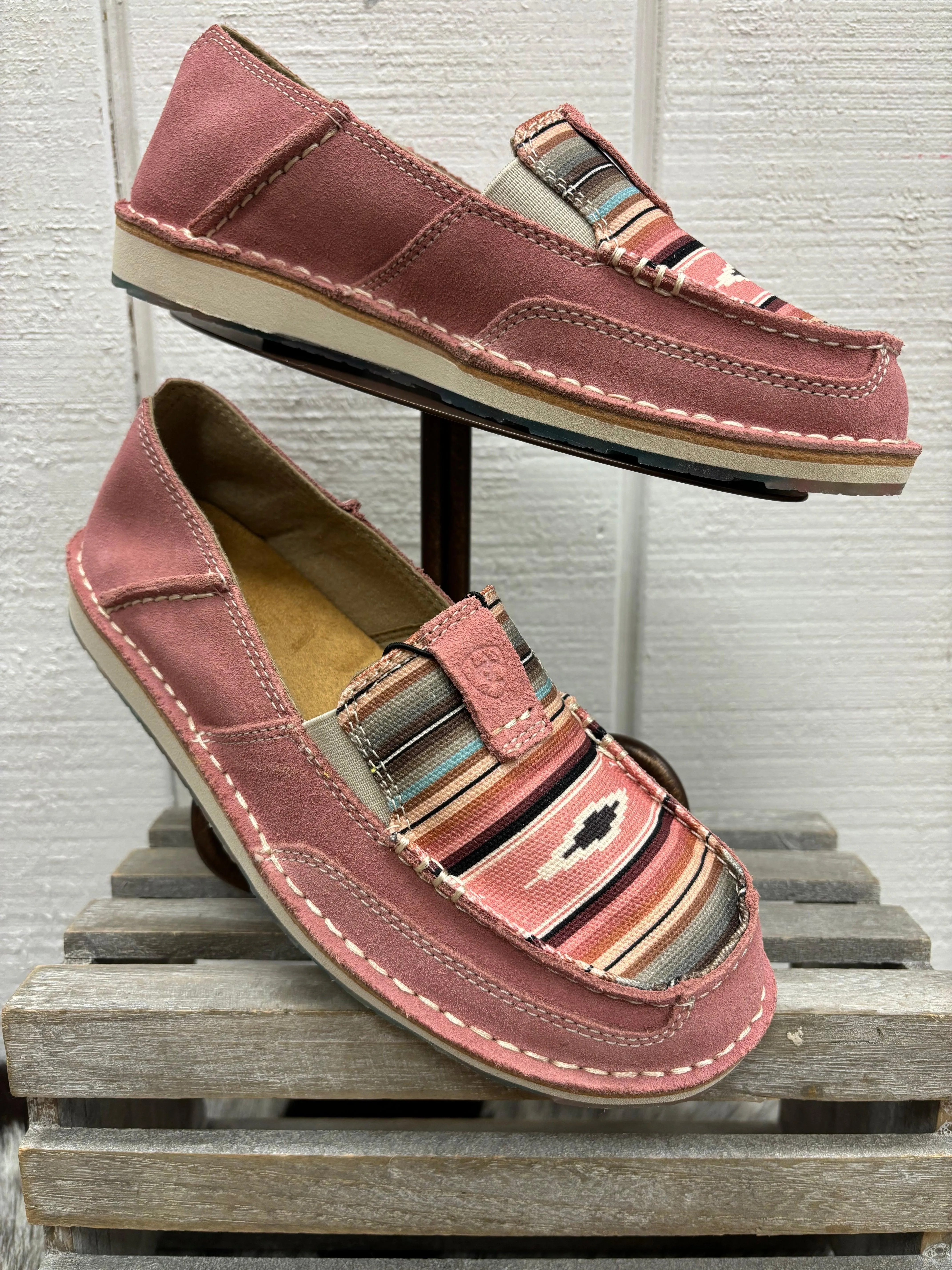 Pool Ready Ariat Women's Azalea Suede & Baby Pink Serape Cruiser Shoes 10050958