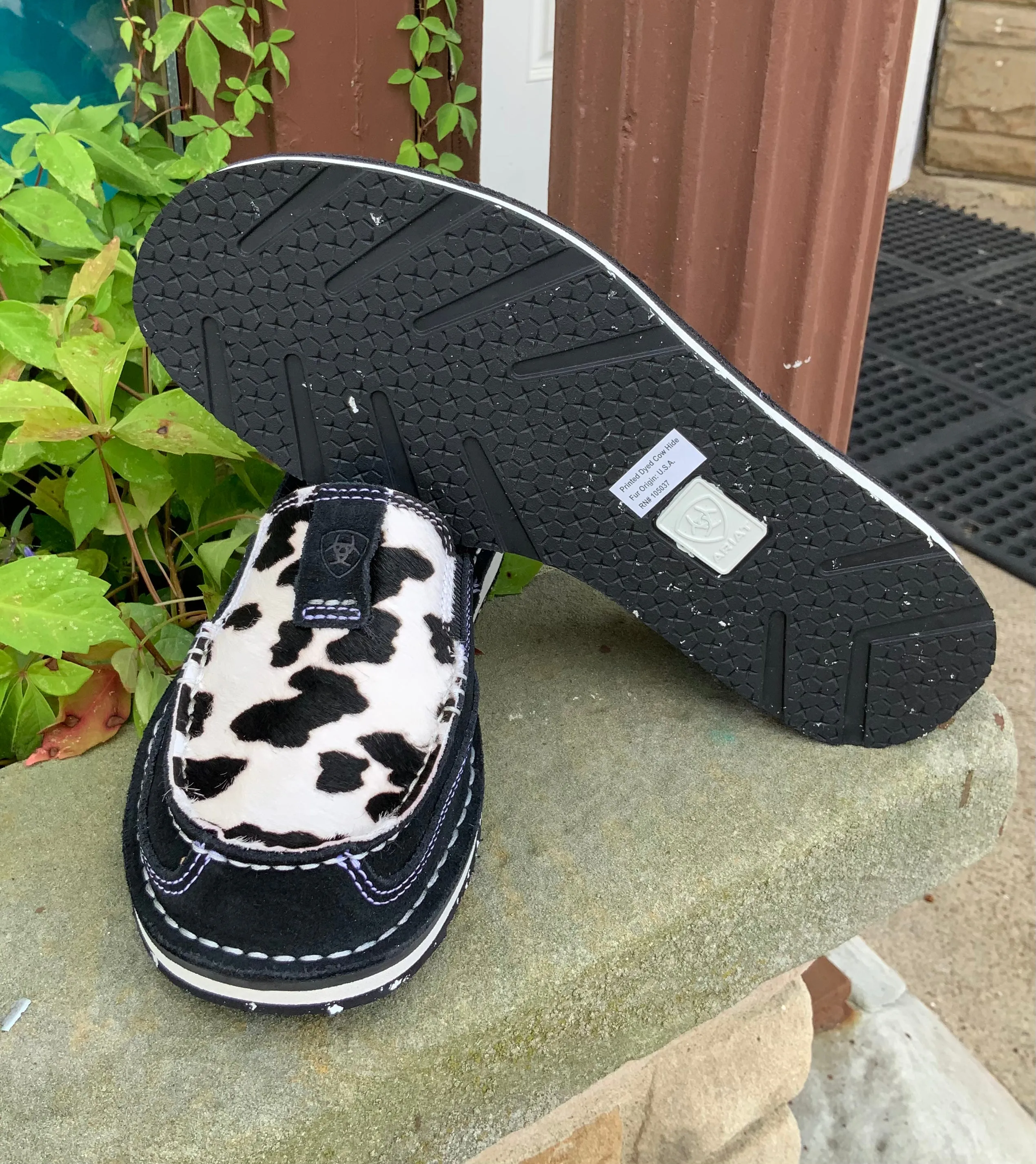 Water Edge Ariat Women's Black Suede Hair-On Cowprint Leather Cruiser Shoes 10042529