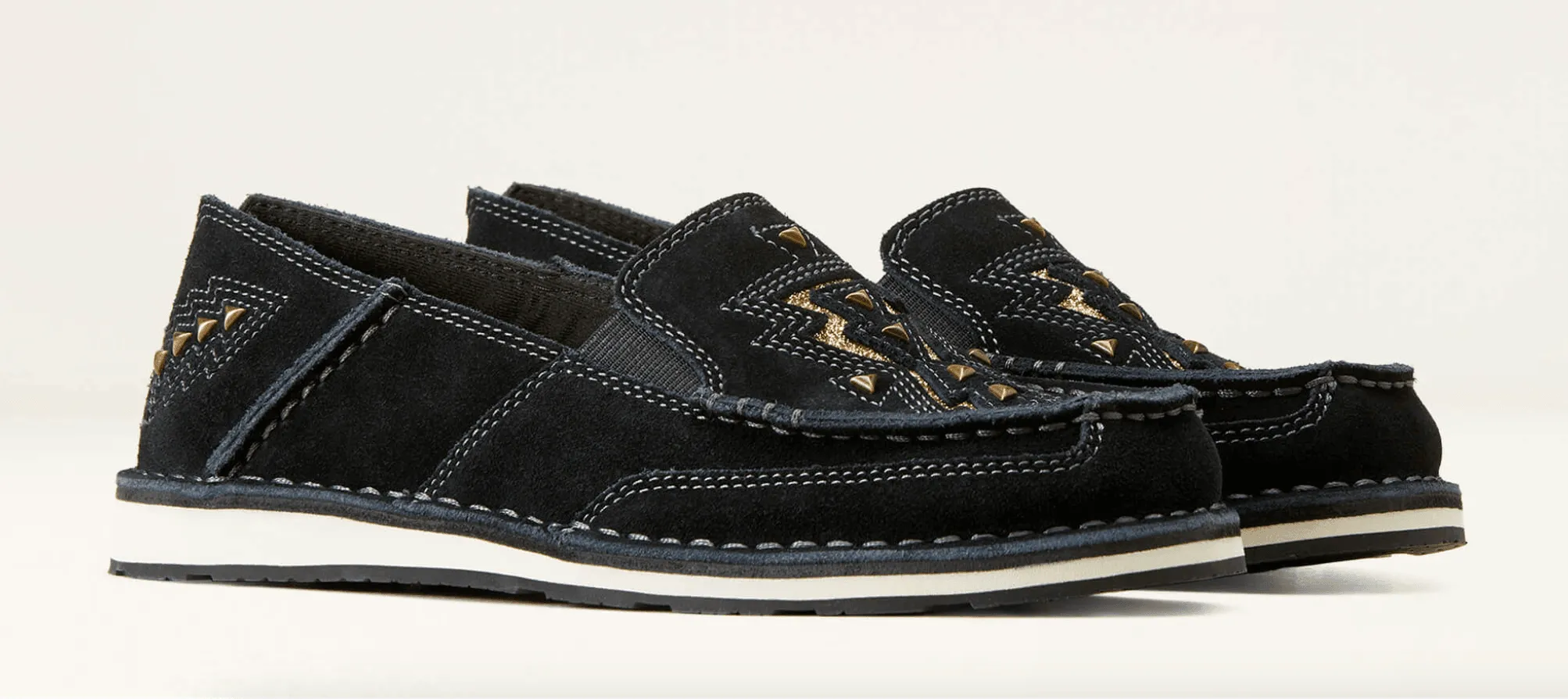 Japan Line Floral Pop Ariat Women's Black Suede Shine Leather Cruiser Shoes 10046912