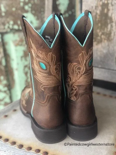 Stylish Design Ariat Women's Bright Eye II Brown Peacock Feather Square Toe Cowgirl Boots 10033983
