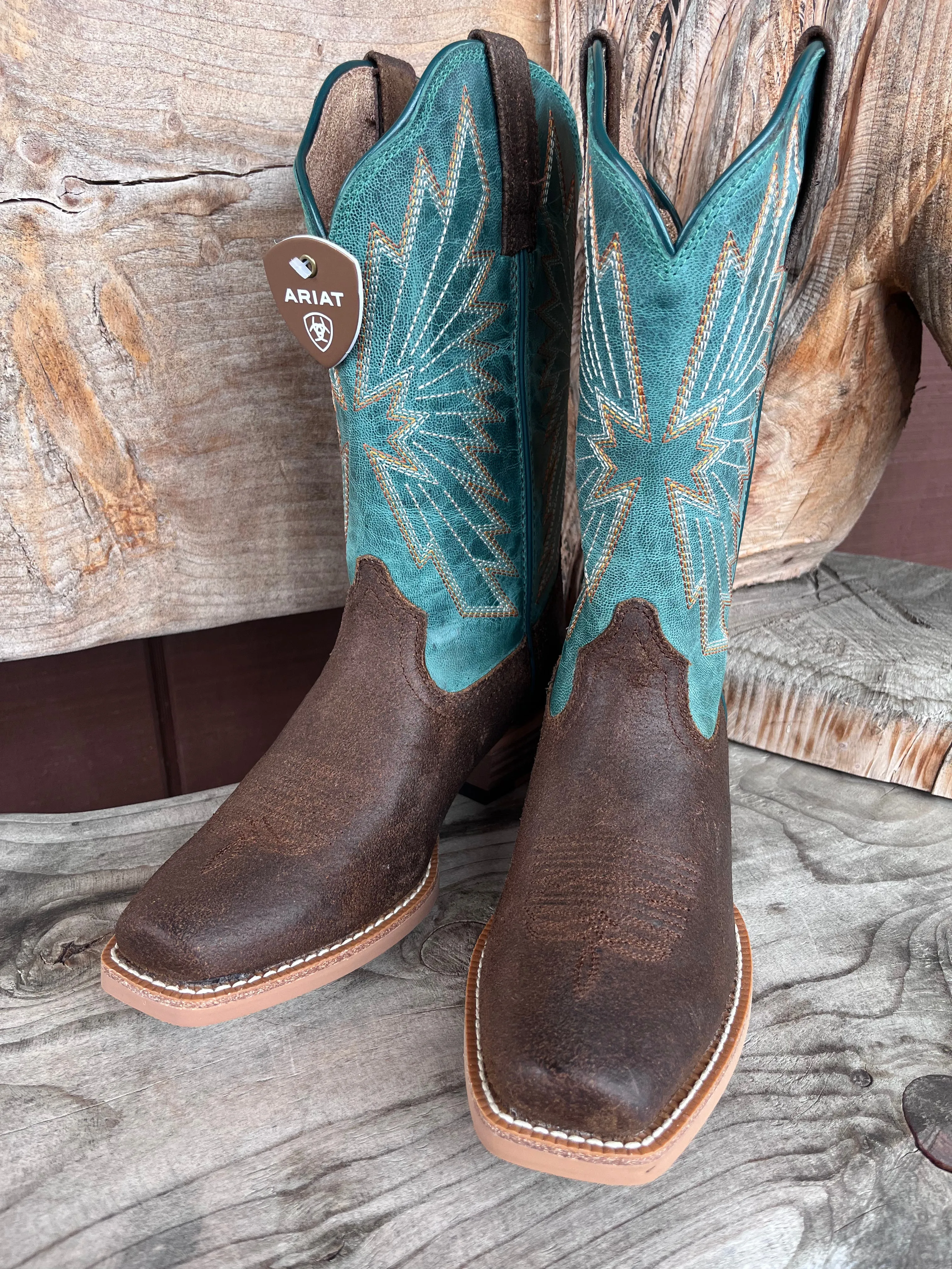 Ariat Women's Decatur Aged Smokehouse & Racing Green Cutter Toe Western Cowgirl Boot 10053604 Lightweight Sole