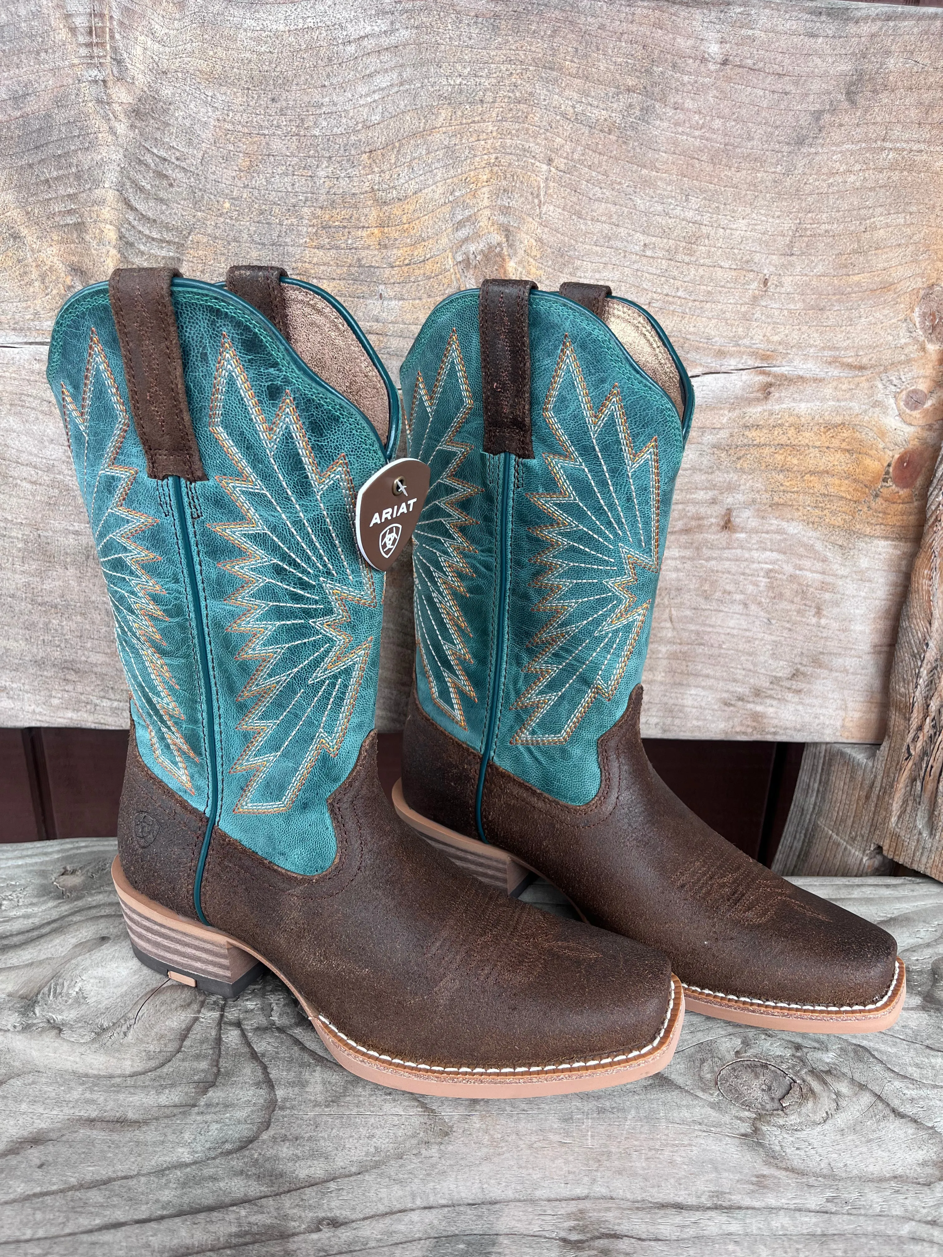 Thin Sole Smooth Soles Ariat Women's Decatur Aged Smokehouse & Racing Green Cutter Toe Western Cowgirl Boot 10053604