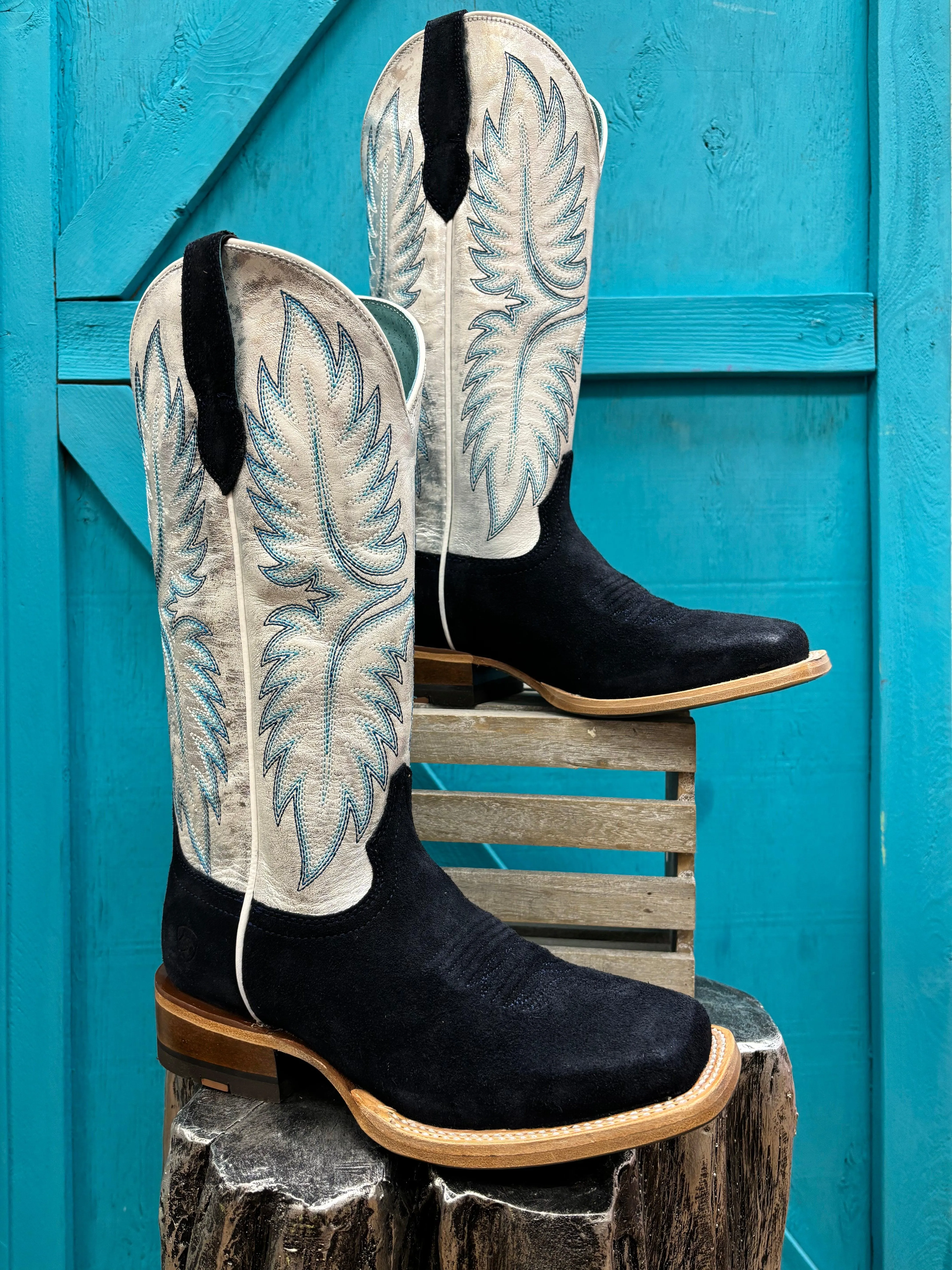 Flexible Design Ariat Women's Frontier Calamity Jane Electric Silver & Polo Blue Roughout Square Toe Cowgirl Boots 10051026