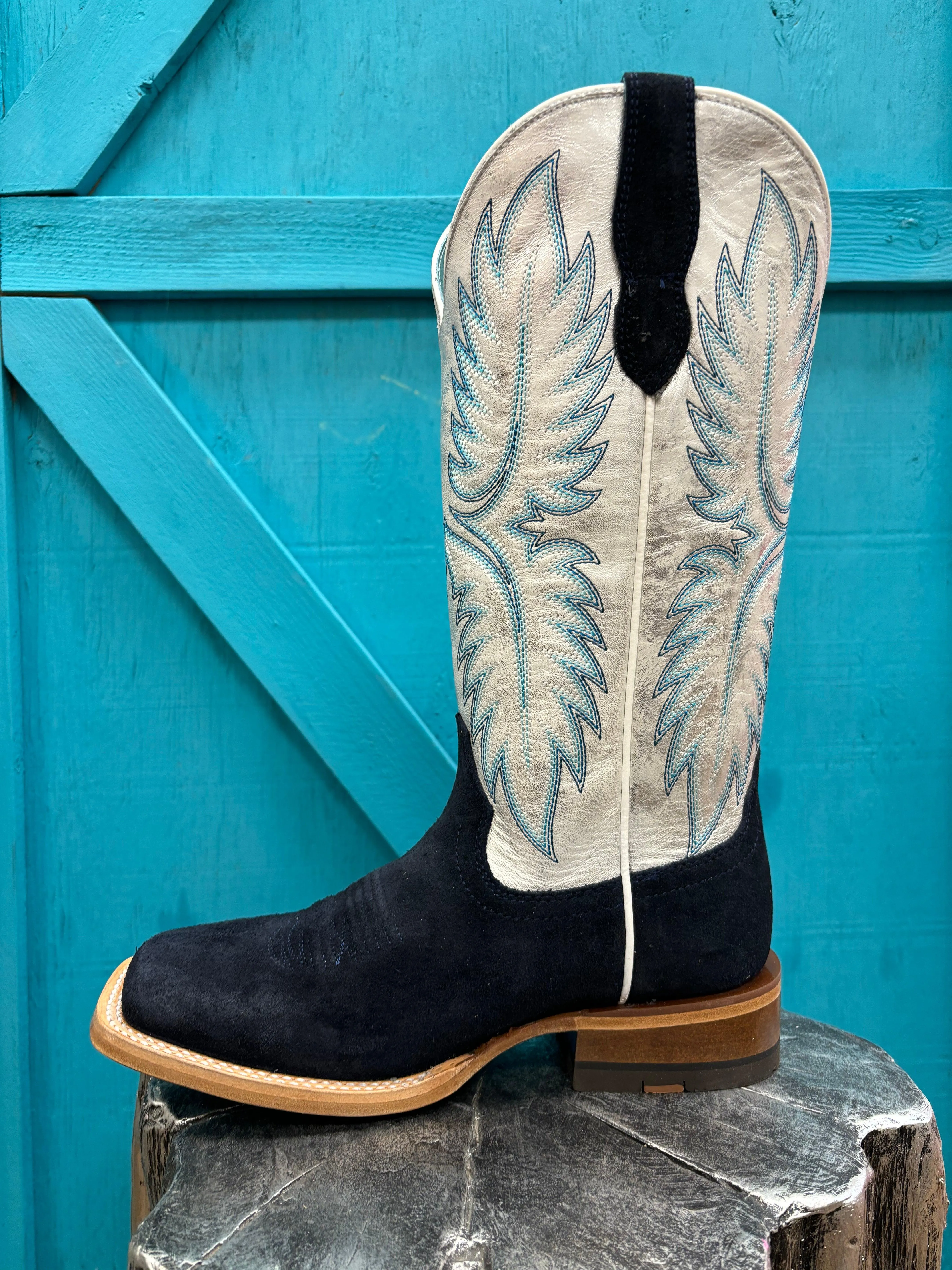 Ariat Women's Frontier Calamity Jane Electric Silver & Polo Blue Roughout Square Toe Cowgirl Boots 10051026 Robust Build