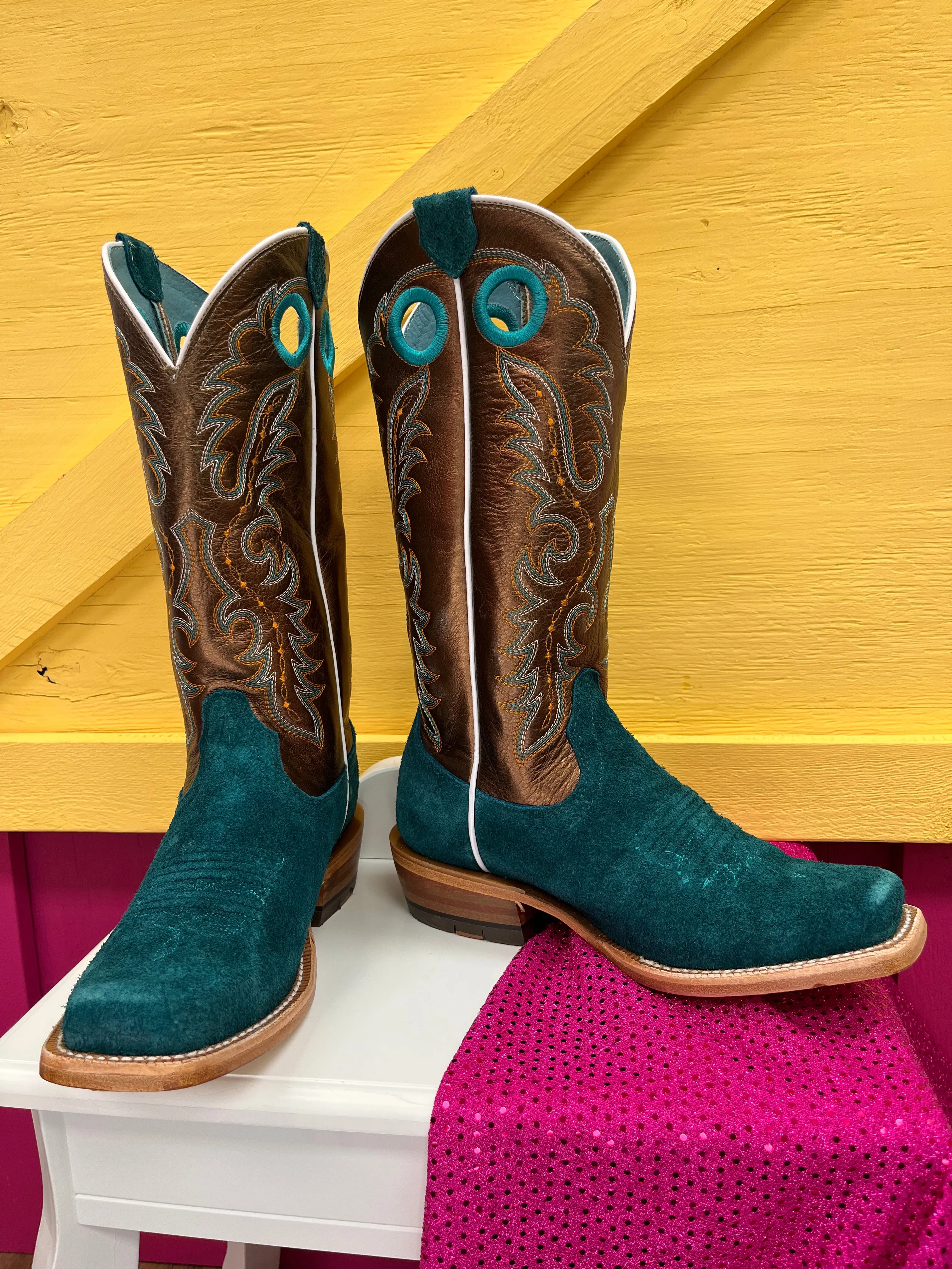 Ariat Women's Futurity Boon Ancient Turquoise Roughout Cowgirl Boots 10044399 Casual Comfort Waterproof Upper