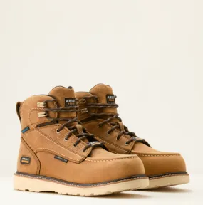 Ariat Women's Rebar Antique Brown 6" Wedge Moc Toe Waterproof Composite Toe Work Boot 10053717 Heavy Duty Lining All Terrain Support
