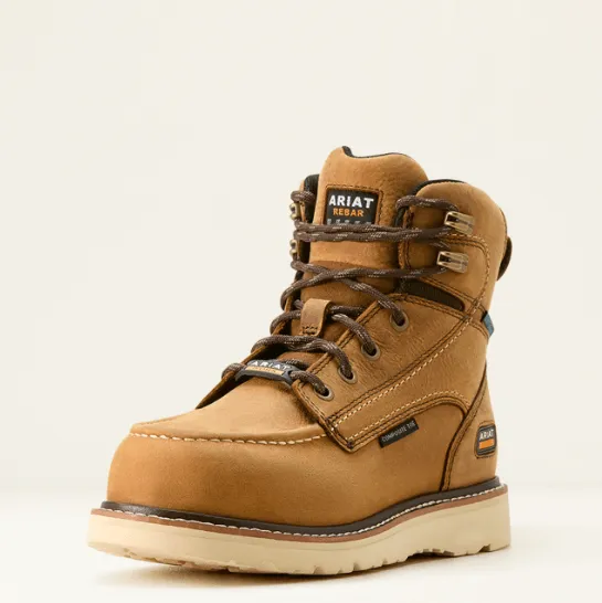 Extreme Conditions Footwear Ariat Women's Rebar Antique Brown 6" Wedge Moc Toe Waterproof Composite Toe Work Boot 10053717