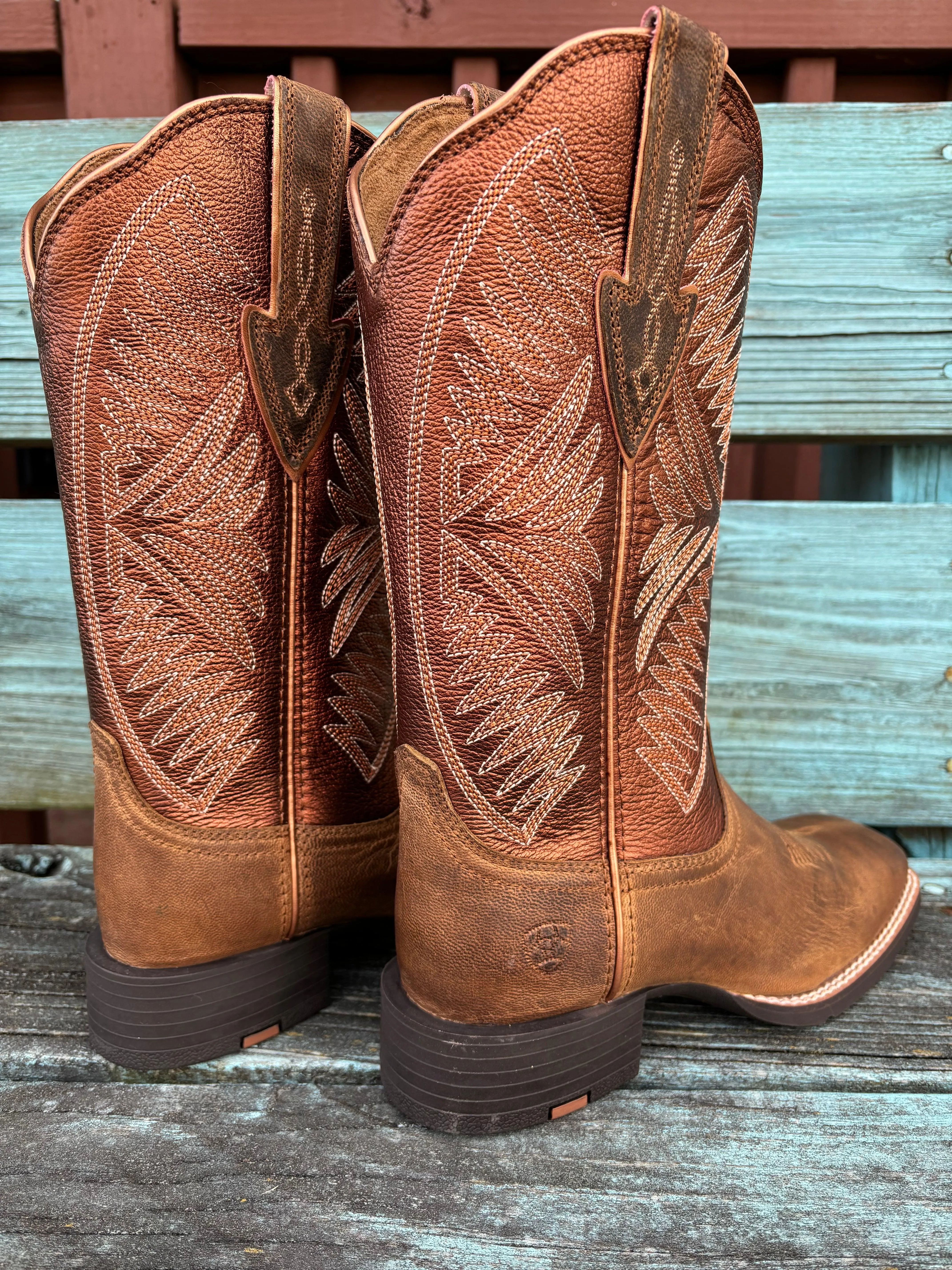 Ariat Women's Round Up Ruidoso Burnished Chestnut Square Toe Cowgirl Boot 10051066 Walk Easy