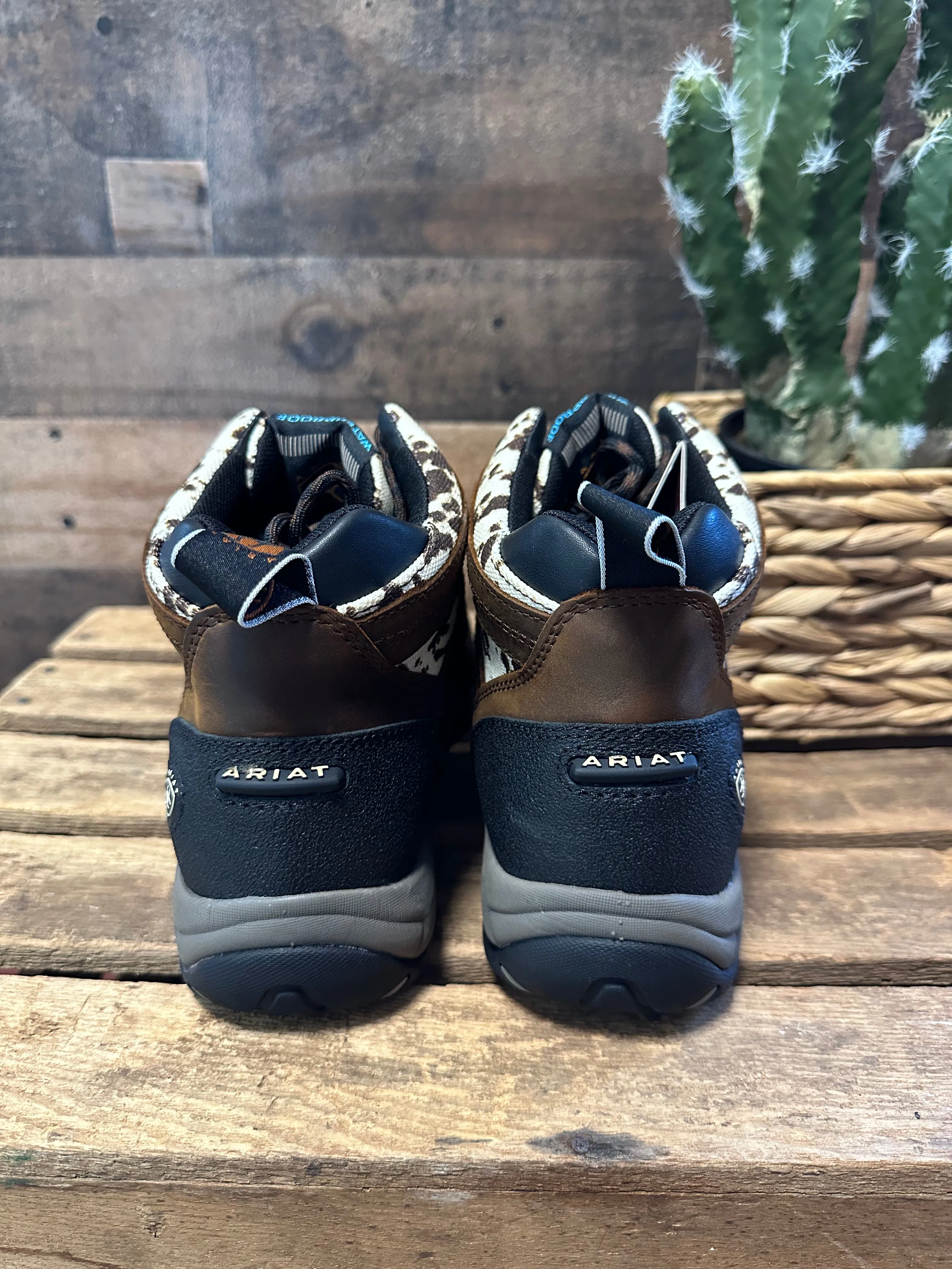 All-Purpose Comfort Ariat Women's Terrain H2O Waterproof Distressed Brown and Speckled Cow Print Lace Up Shoe 10044538