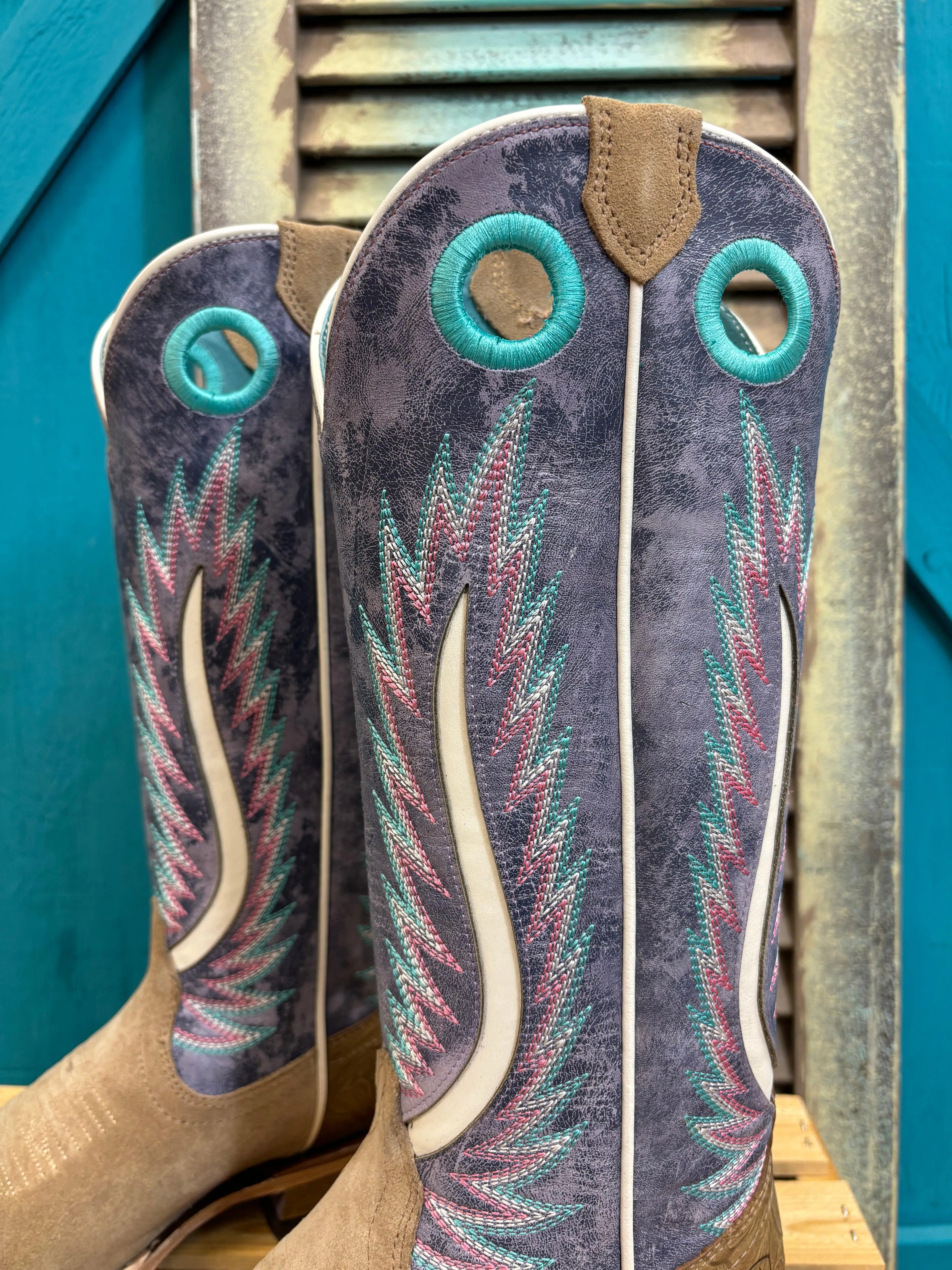 Outdoor Chore Ariat Women's Truly Taupe & Lavender Cutter Toe Western Cowgirl Boots 10051018