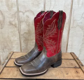 Ariat Women's West Bound Sable & Red Square Toe Cowgirl Boots 10040287 Comfortable Shank