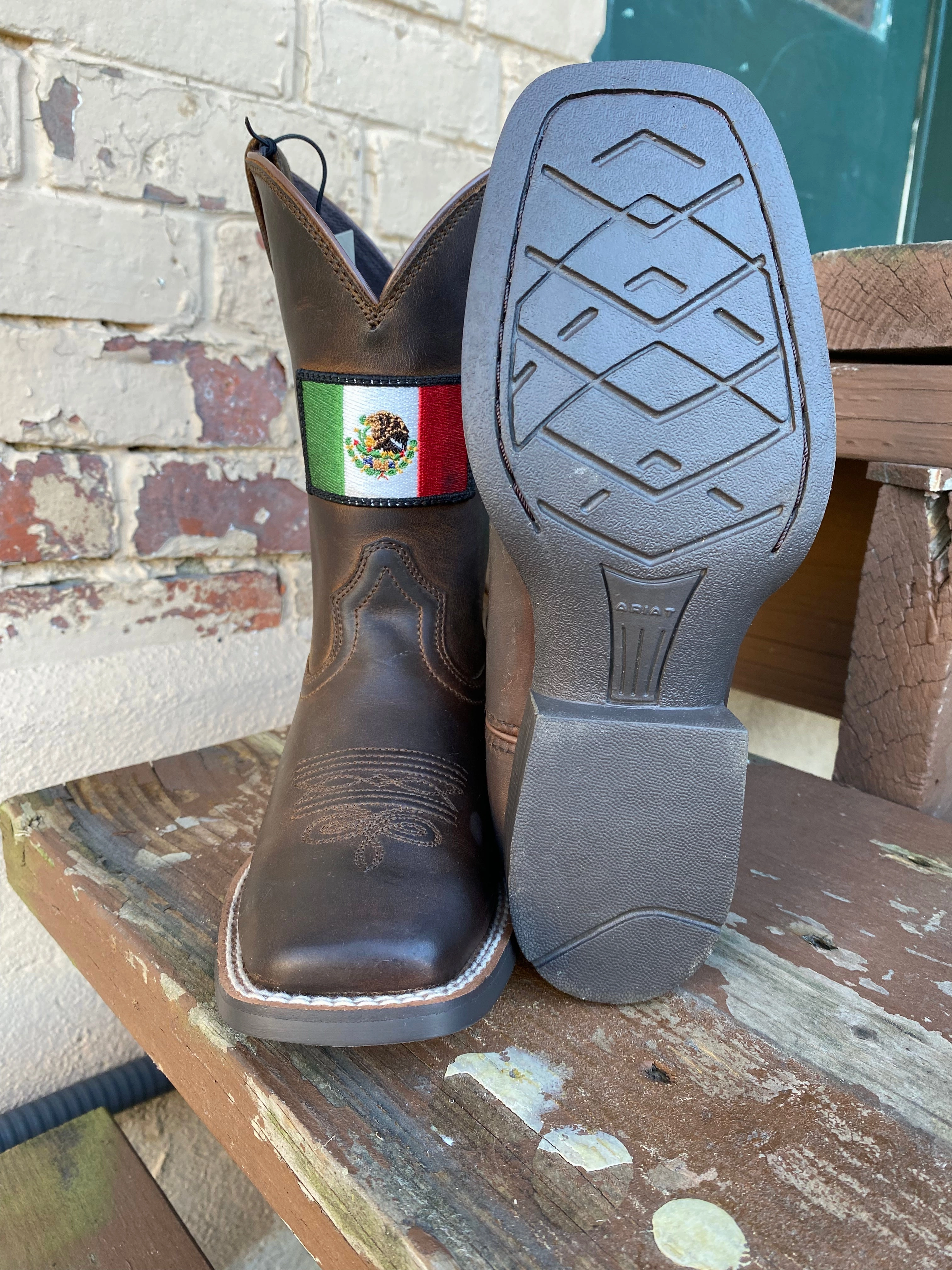 Breathable fabric Flexible Movement Ariat Children's/Youth Orgullo Mexicano II Square Toe Mexican Flag Cowboy Boots 10039908
