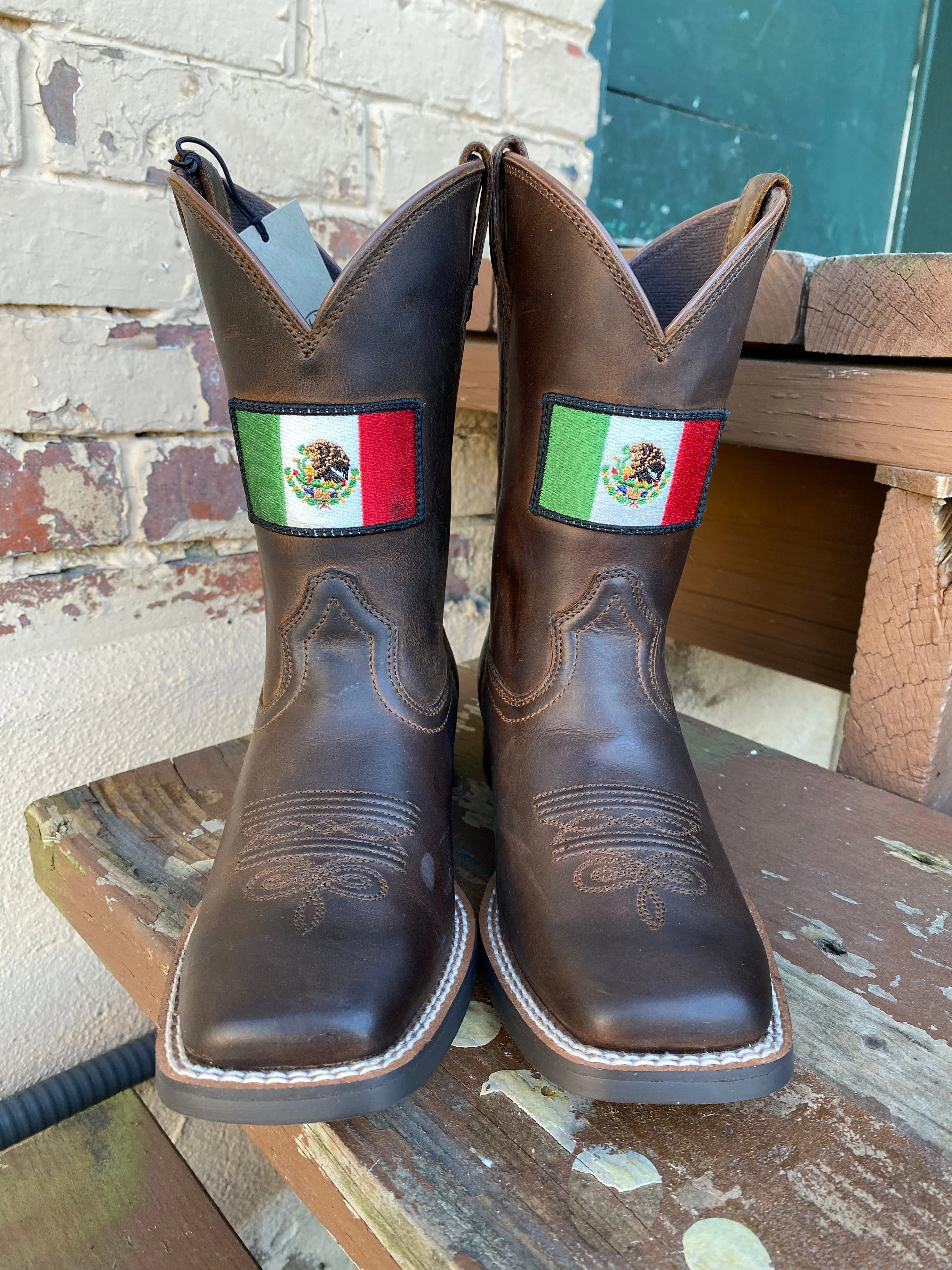 Soft cushion Ariat Children's/Youth Orgullo Mexicano II Square Toe Mexican Flag Cowboy Boots 10039908