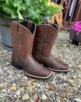 Heavy Terrain Ariat Children's/Youth Quickdraw Brown Leather Square Toe Western Cowboy Boot 10004853
