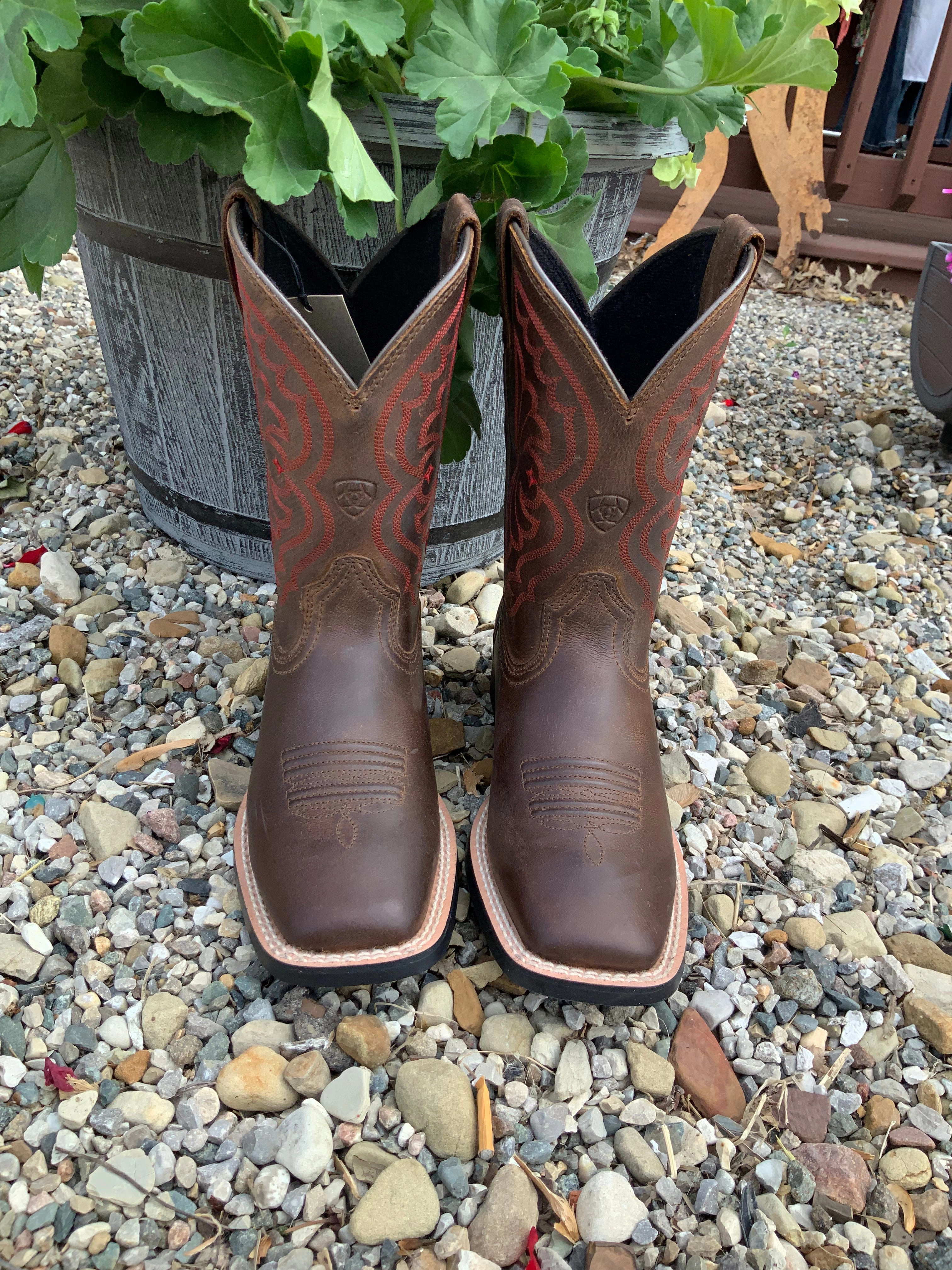 Cushion Collar Ariat Children's/Youth Quickdraw Brown Leather Square Toe Western Cowboy Boot 10004853