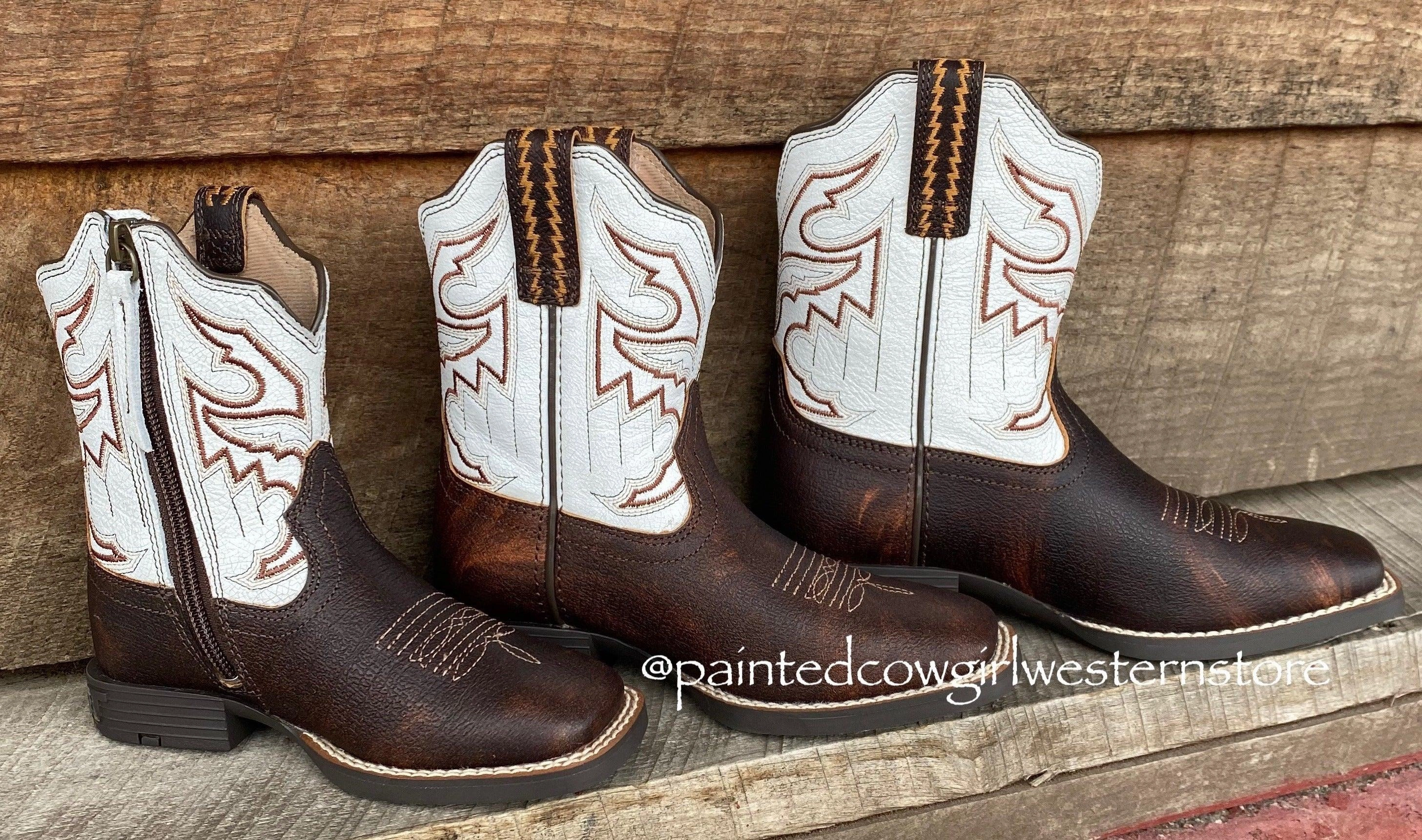 Ariat Children's/Youth Sorting Pen Brown Square Toe Western Cowboy Boots 10035990 10036036 Padded Tongue