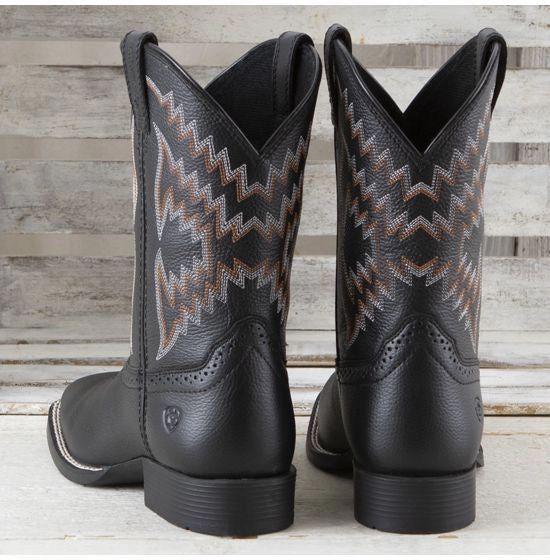 Ariat Children's/Youth Tycoon Black Leather Square Toe Cowboy Boots 10029627 Mid Length