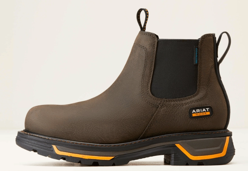 Ariat Men's Iron Coffee Brown Leather Big Rig Chelsea Waterproof Work Boot 10042545 Lace   Up Closure High Arch