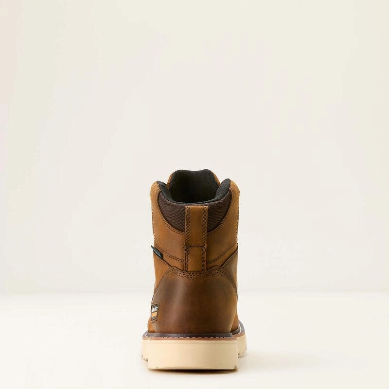 Ariat Men's Rebar Distressed Brown Wedge Moc Toe 6" Waterproof Work Boot 10053614 Pure Joy