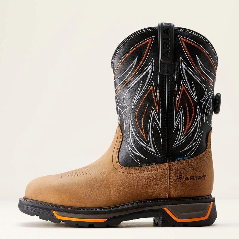 Statement Piece Urban Exploration Ariat Men's Tan & Black Big Rig BOA Waterproof Composite Toe Western Work Boot 10053617