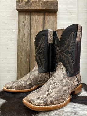 Ariat Men's Tan Python & Ancient Black Dry Gulch Square Toe Cowboy Boots 10047081 Desert Design