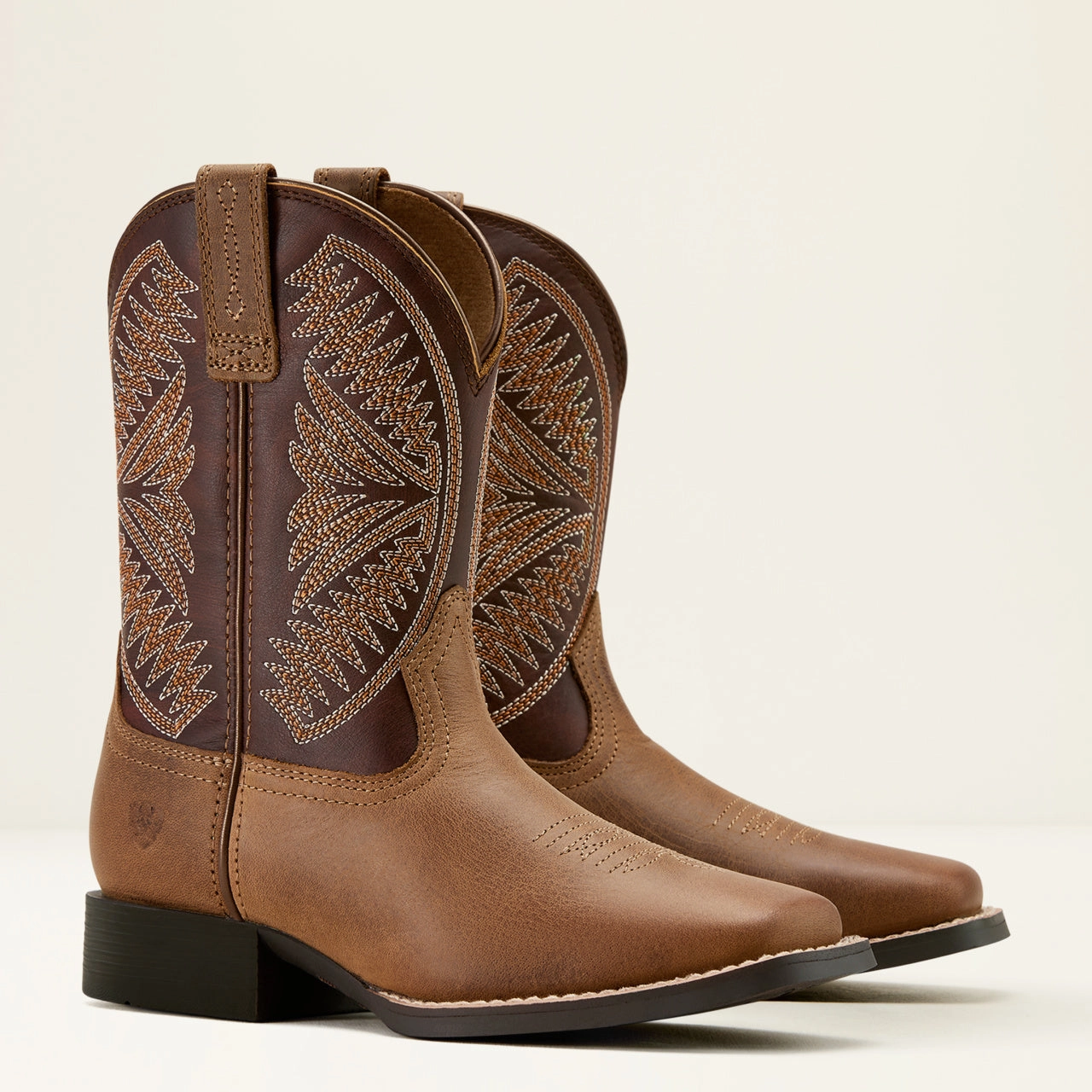 Relaxed Fit Ariat Toddler/Childrens/Youth Pearl/Chocolate Brown Ruidoso Square Toe Western Cowboy Boots 10061136