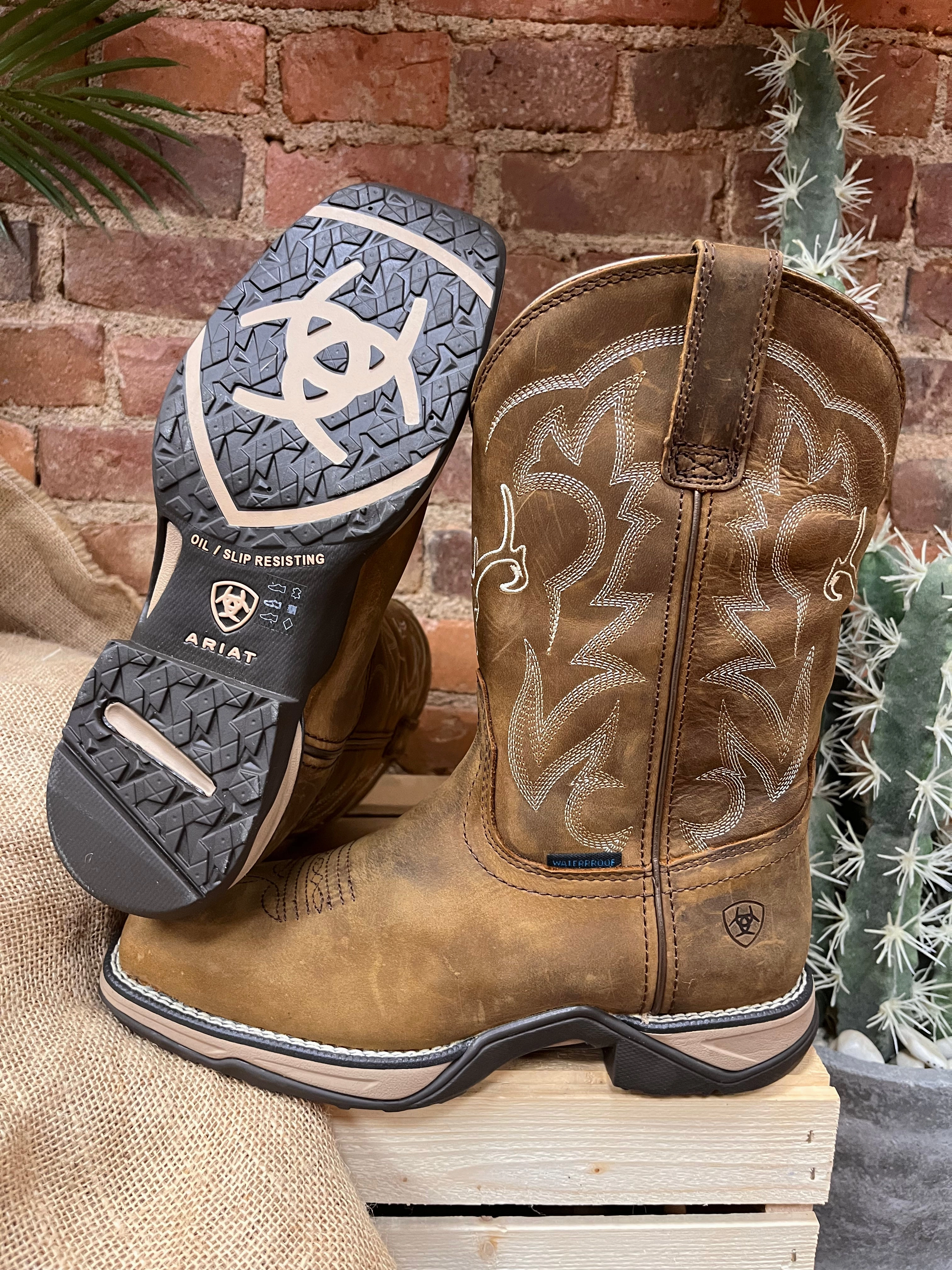 Secure And Comfortable Ariat Women's Anthem Deer Waterproof Brown Leather Cowgirl Boots 10042593