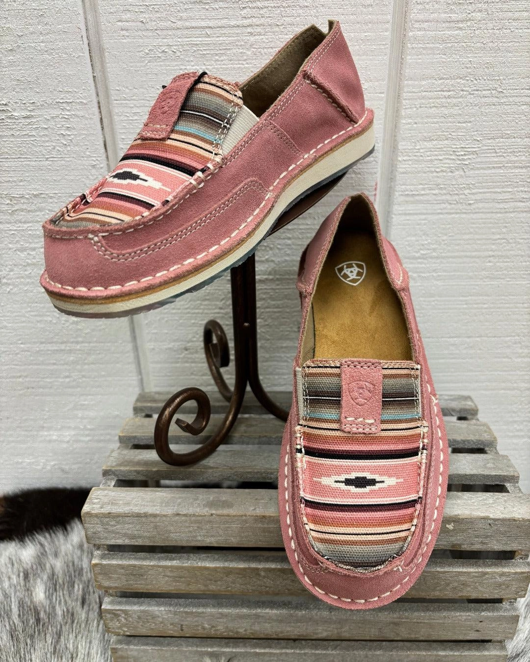 Strong Stitching Ariat Women's Azalea Suede & Baby Pink Serape Cruiser Shoes 10050958