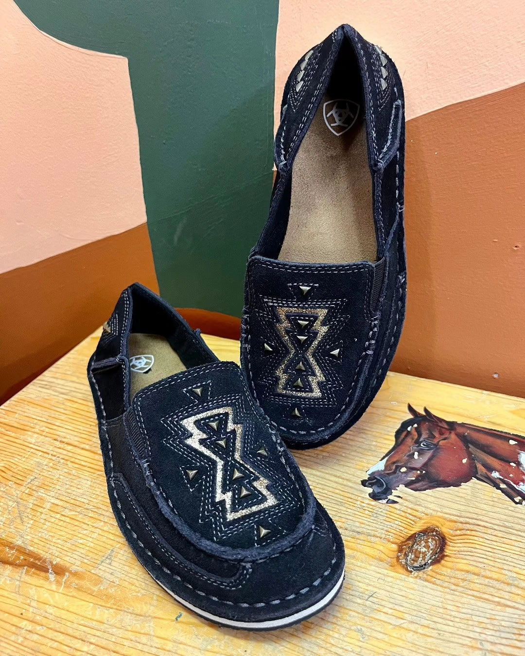 Ariat Women's Black Suede Shine Leather Cruiser Shoes 10046912 Elastic Sling