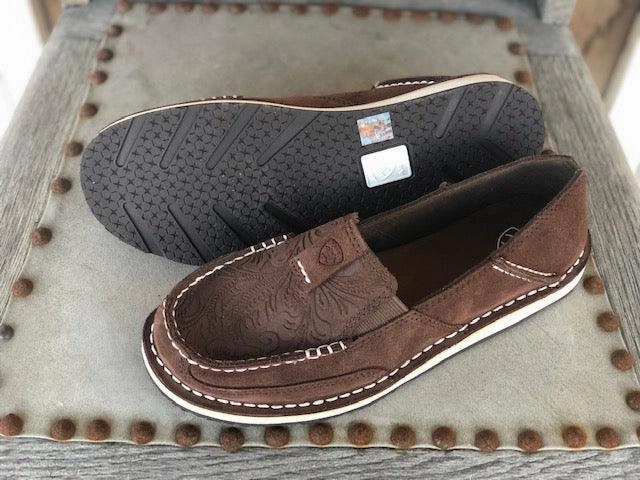 Ariat Women's Brown Suede Embossed Leather Cruiser Shoes 10031609 Forest Path Tech Glow