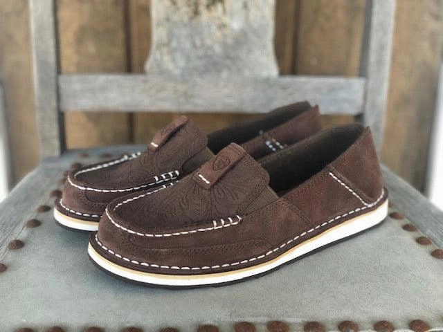Friend Hike Ariat Women's Brown Suede Embossed Leather Cruiser Shoes 10031609