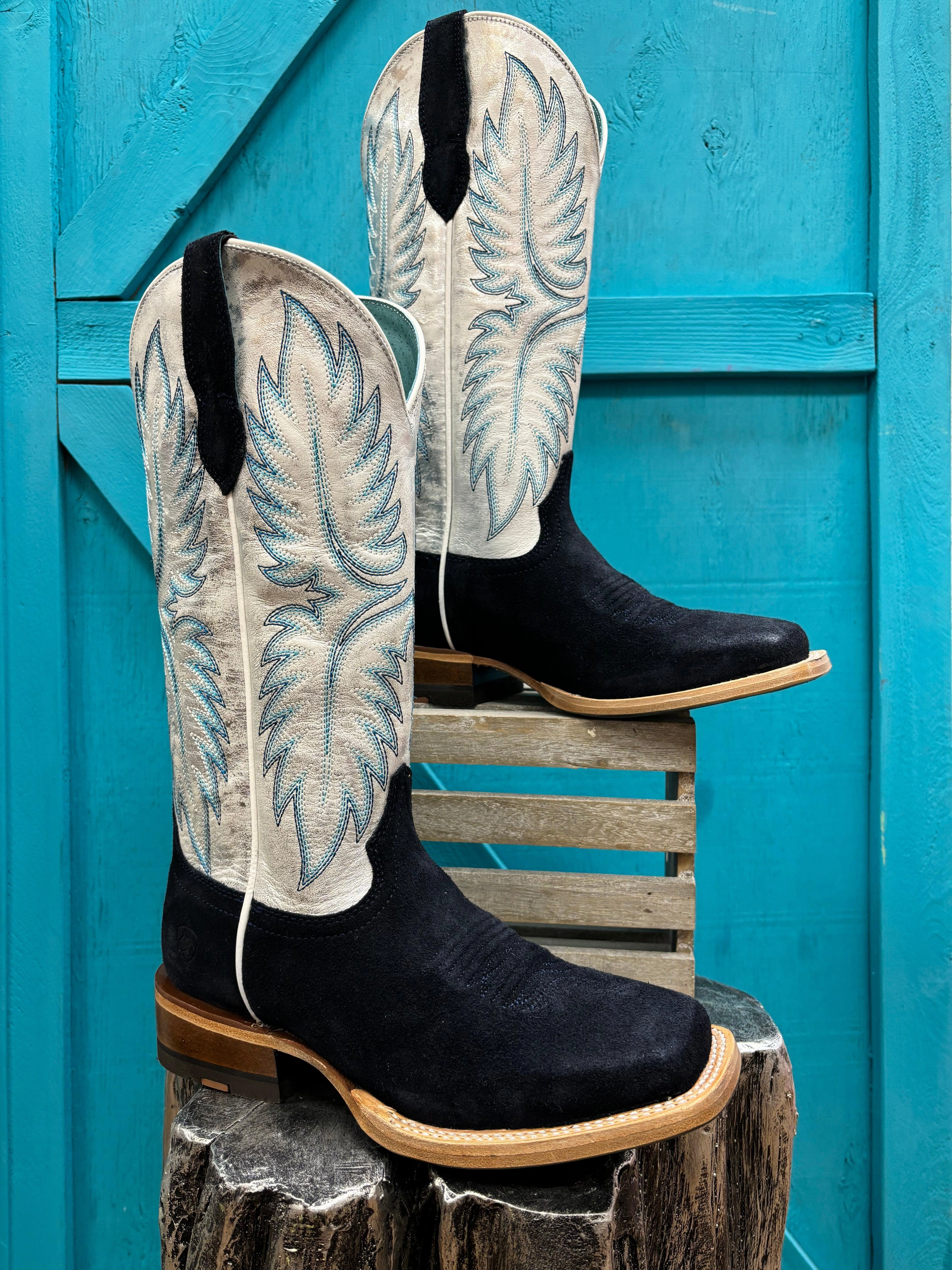 Flexible Design Ariat Women's Frontier Calamity Jane Electric Silver & Polo Blue Roughout Square Toe Cowgirl Boots 10051026