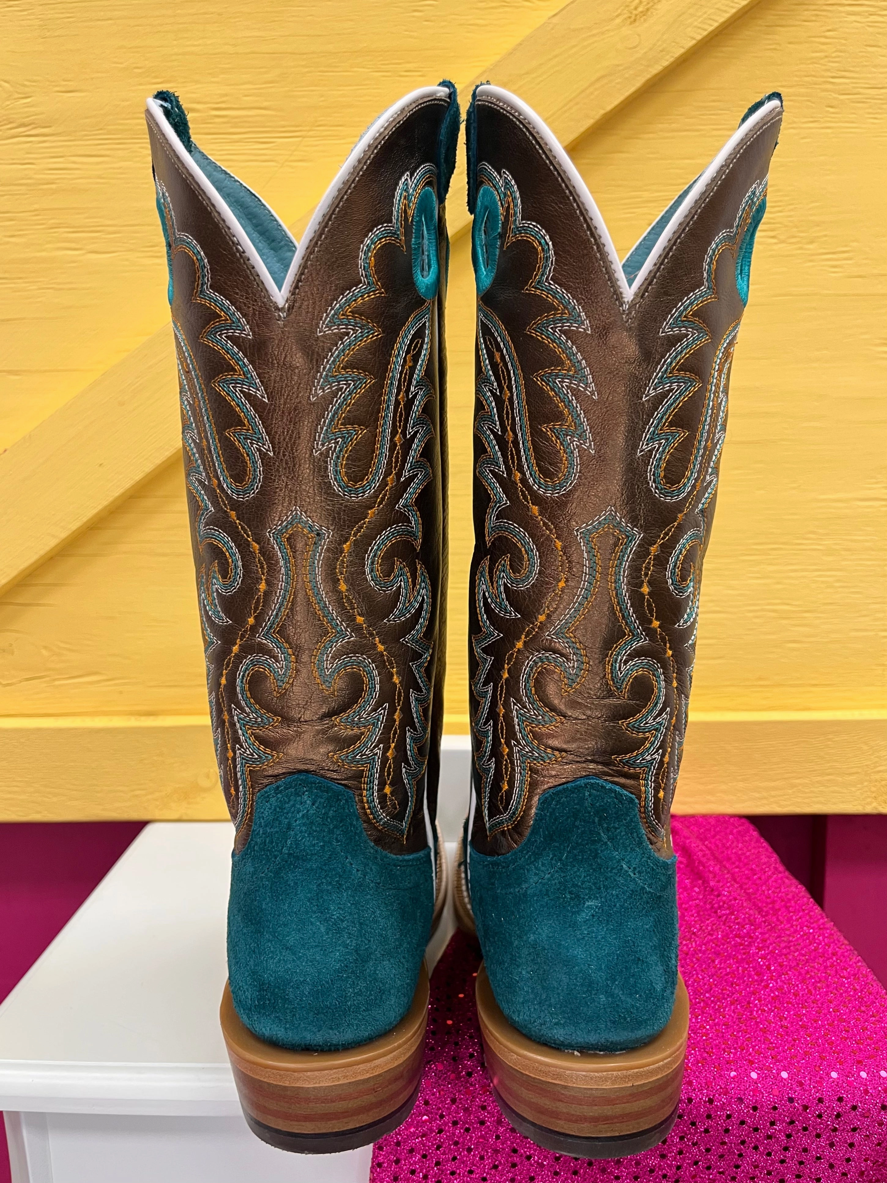 Ariat Women's Futurity Boon Ancient Turquoise Roughout Cowgirl Boots 10044399 Slim Profile