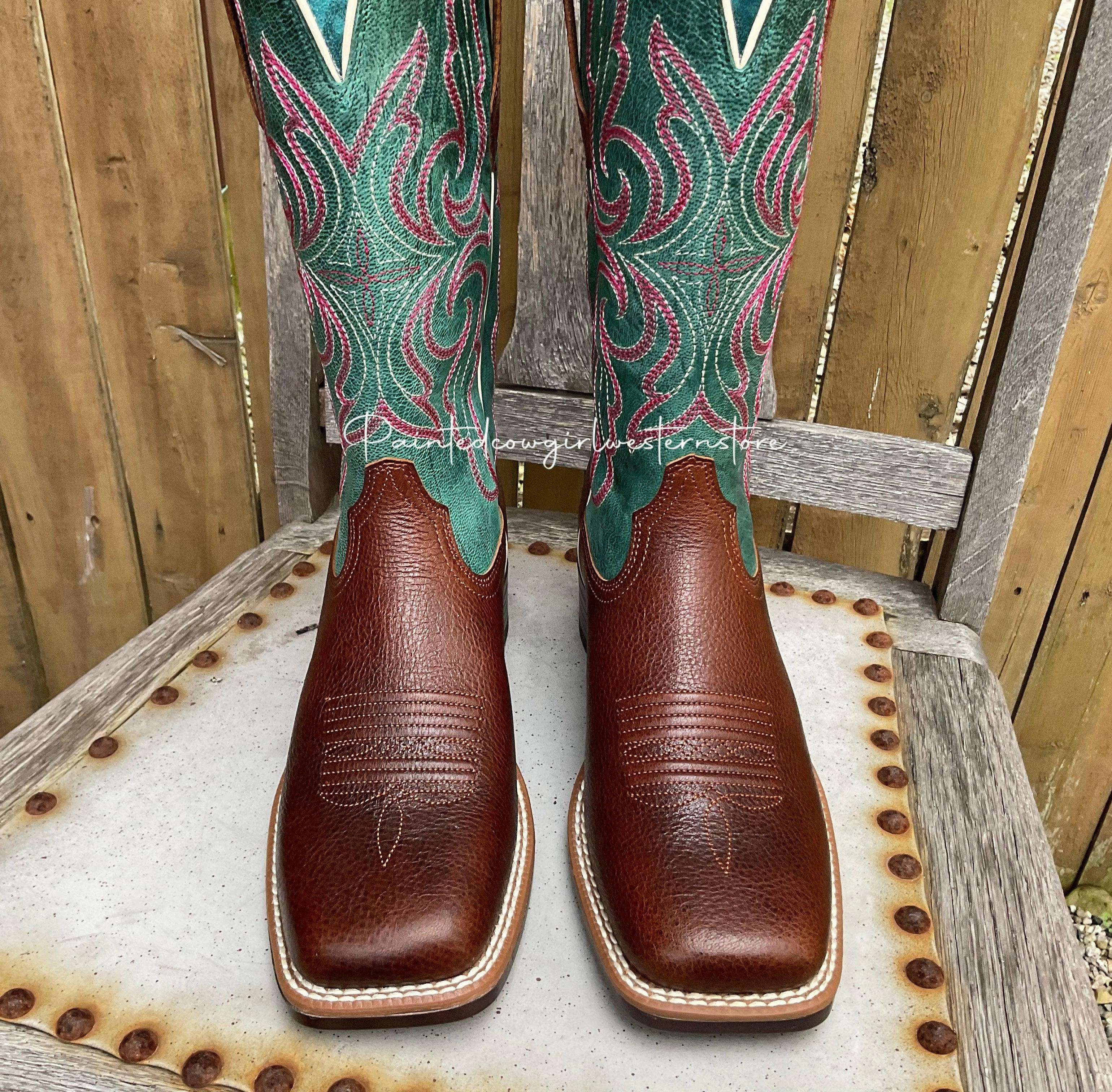 Ariat Women's Primera StretchFit Brown & Teal Square Toe Cowgirl Boots 10038303 Heavy Weather Functional