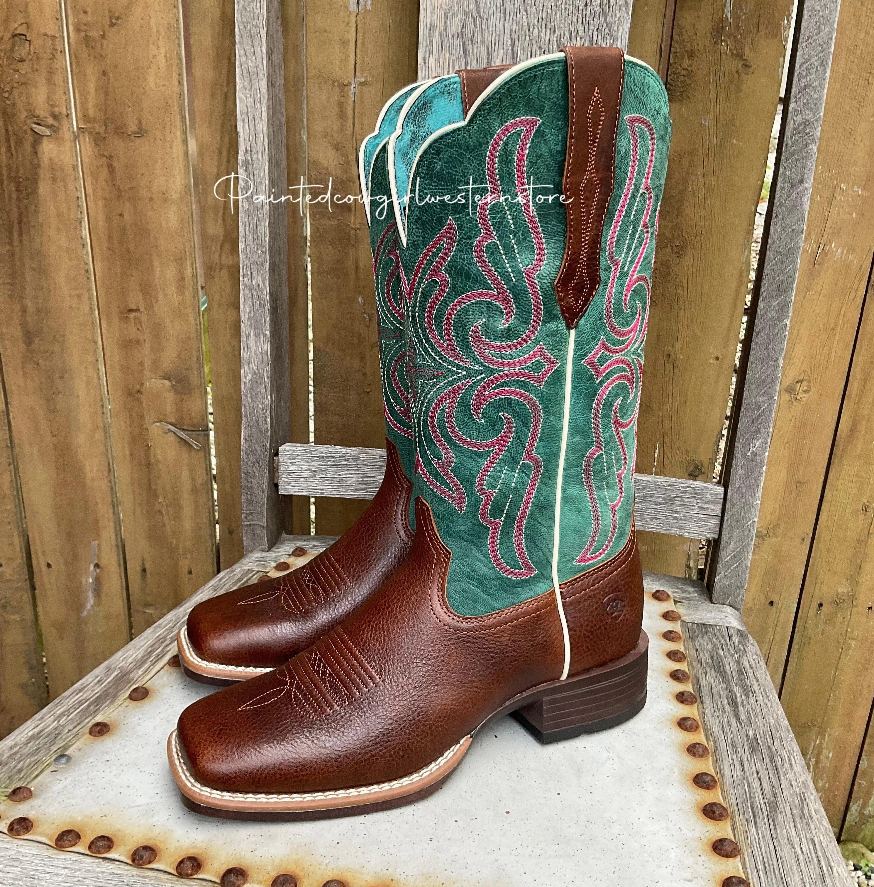 Ariat Women's Primera StretchFit Brown & Teal Square Toe Cowgirl Boots 10038303 Functional Appeal Modern Comfort