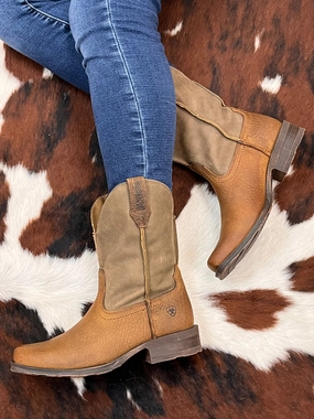 Ariat Women's Rambler Bomber Brown Leather Cowgirl Boots 10044536 Zip Up Style