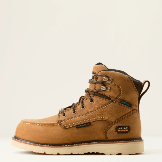 Heel Guard Footwear Professional Protection Ariat Women's Rebar Antique Brown 6" Wedge Moc Toe Waterproof Composite Toe Work Boot 10053717