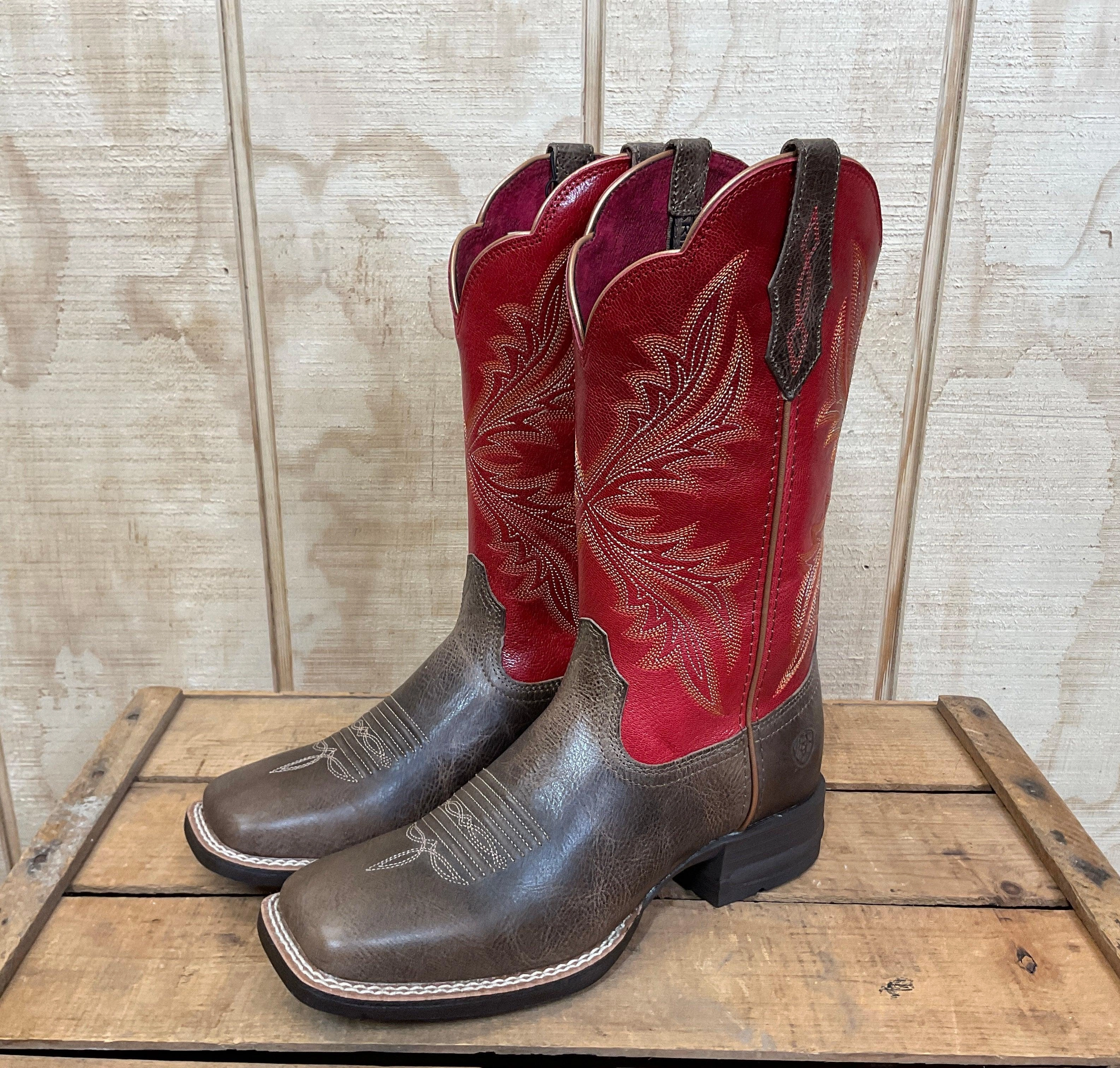 Ariat Women's West Bound Sable & Red Square Toe Cowgirl Boots 10040287 Comfortable Shank