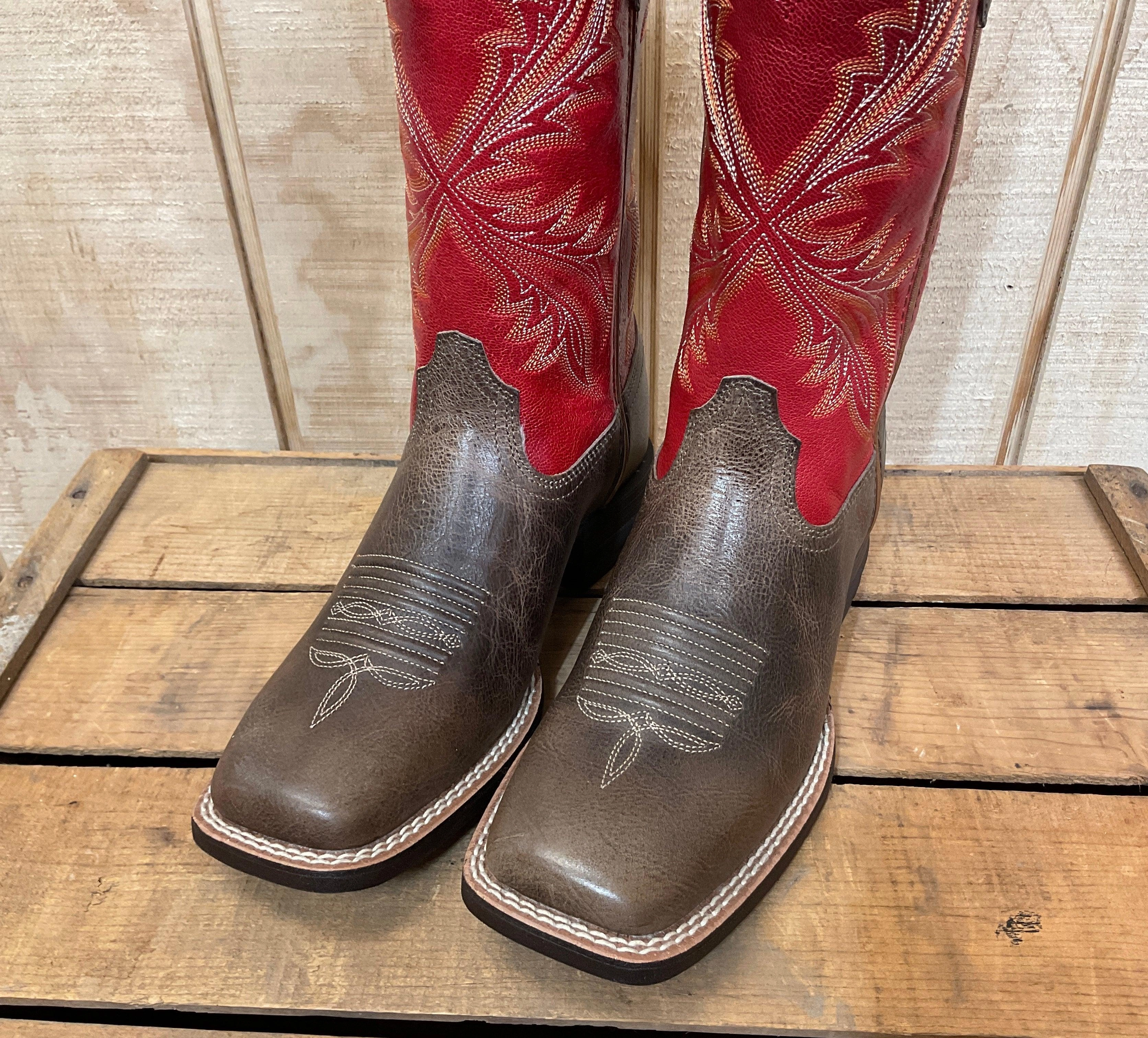 Multi-Season Wear Ariat Women's West Bound Sable & Red Square Toe Cowgirl Boots 10040287