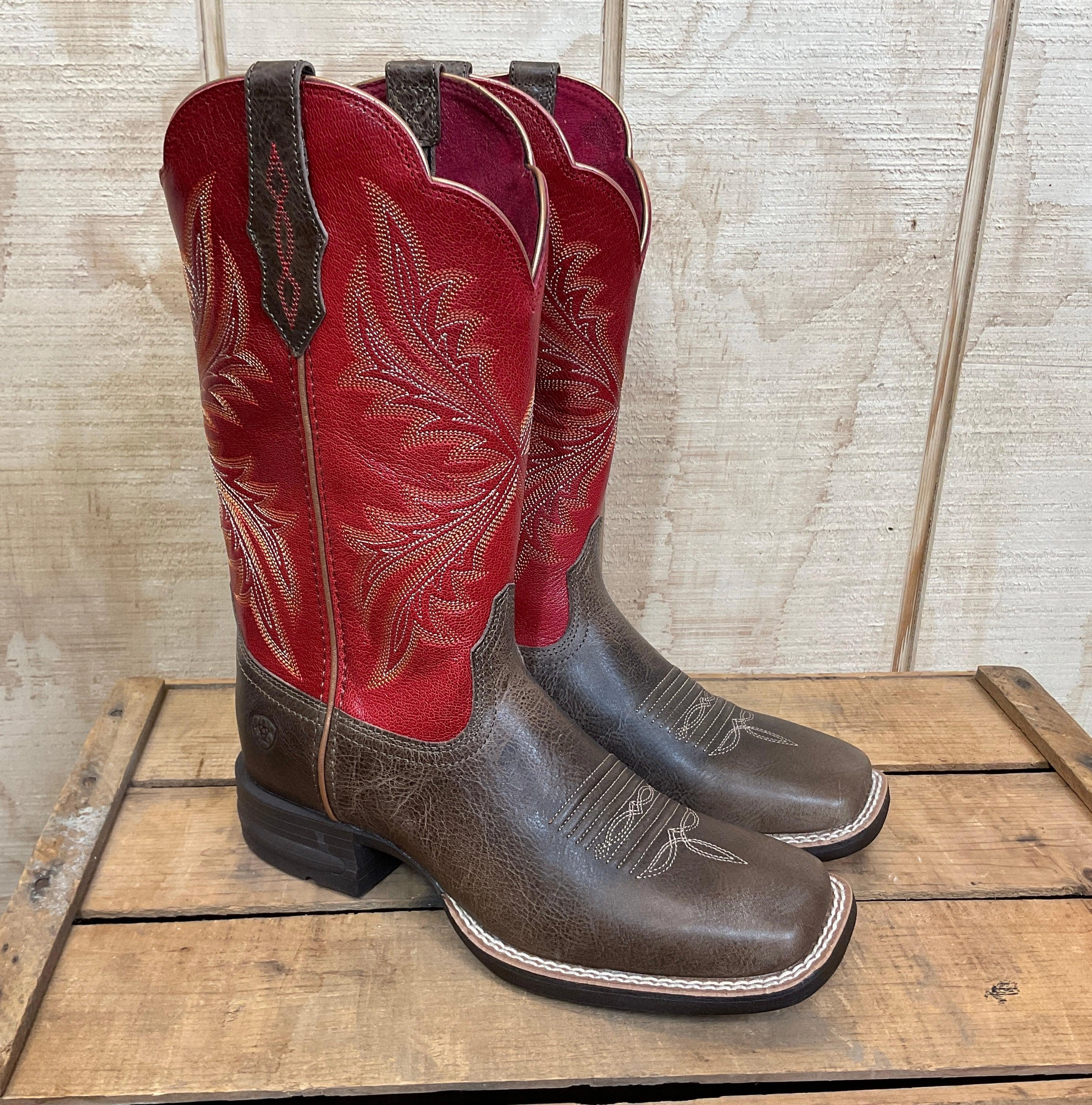 Art Gallery Strong Laces Ariat Women's West Bound Sable & Red Square Toe Cowgirl Boots 10040287