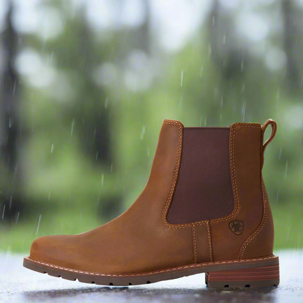 Ariat Women's Wexford Weathered Brown Leather Waterproof Chelsea Boot 10033941 Heavy-Duty Build Comfort Insoles