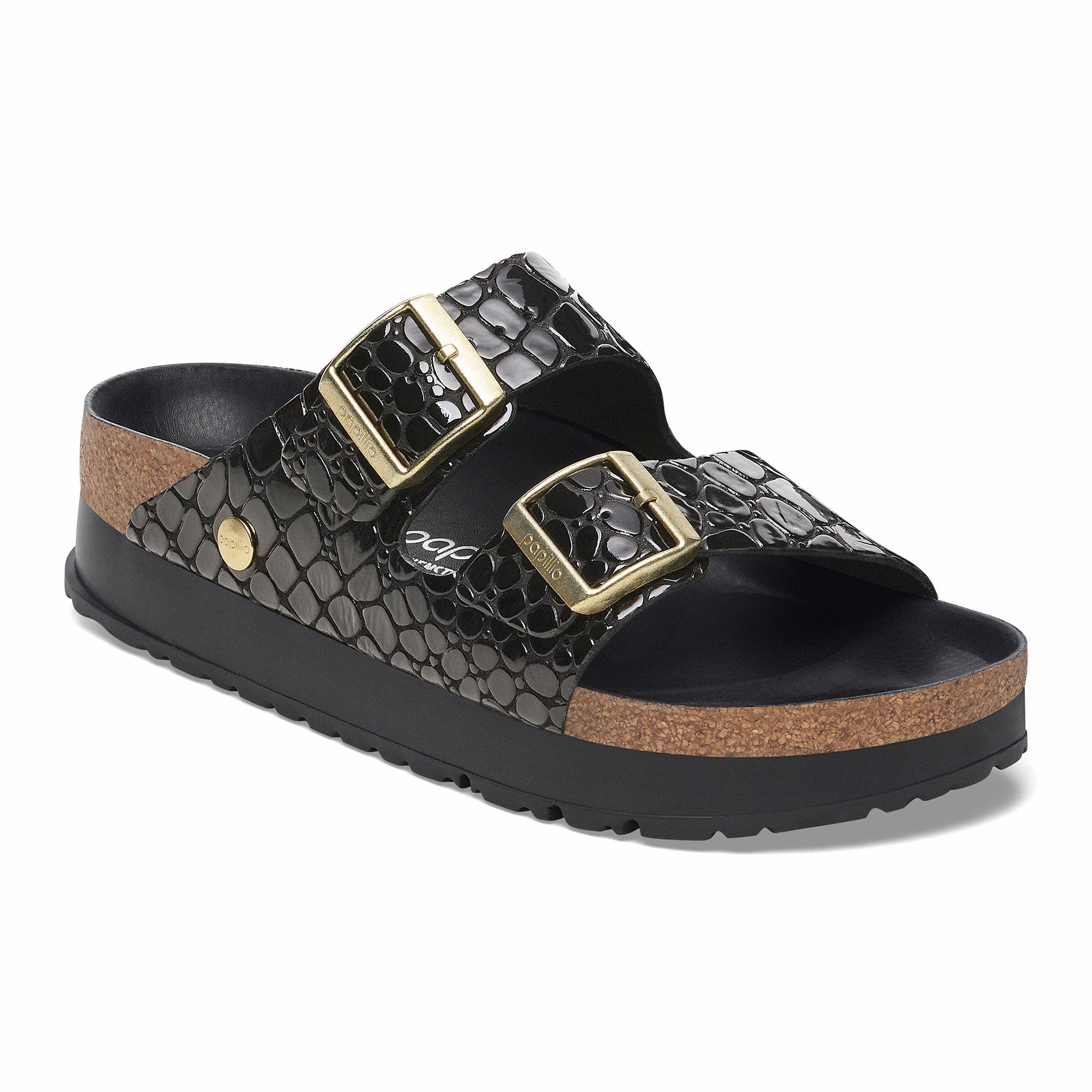Comfortable Footwear For Outdoors Breath Control Arizona Platform | Patent | Black Croc