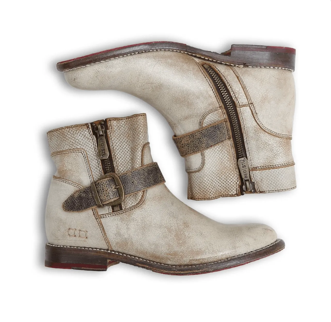 Warm Interior Bed Stu Women's Becca Nectar Lux Rustic White Leather Ankle Boots F321118 NTBK