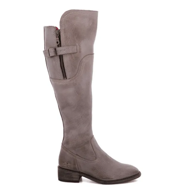 Bed Stu Women's Kathleen Icicle Rustic Grey Leather Tall Fashion Boots F393027-ICRS Low Top Contoured Footbed