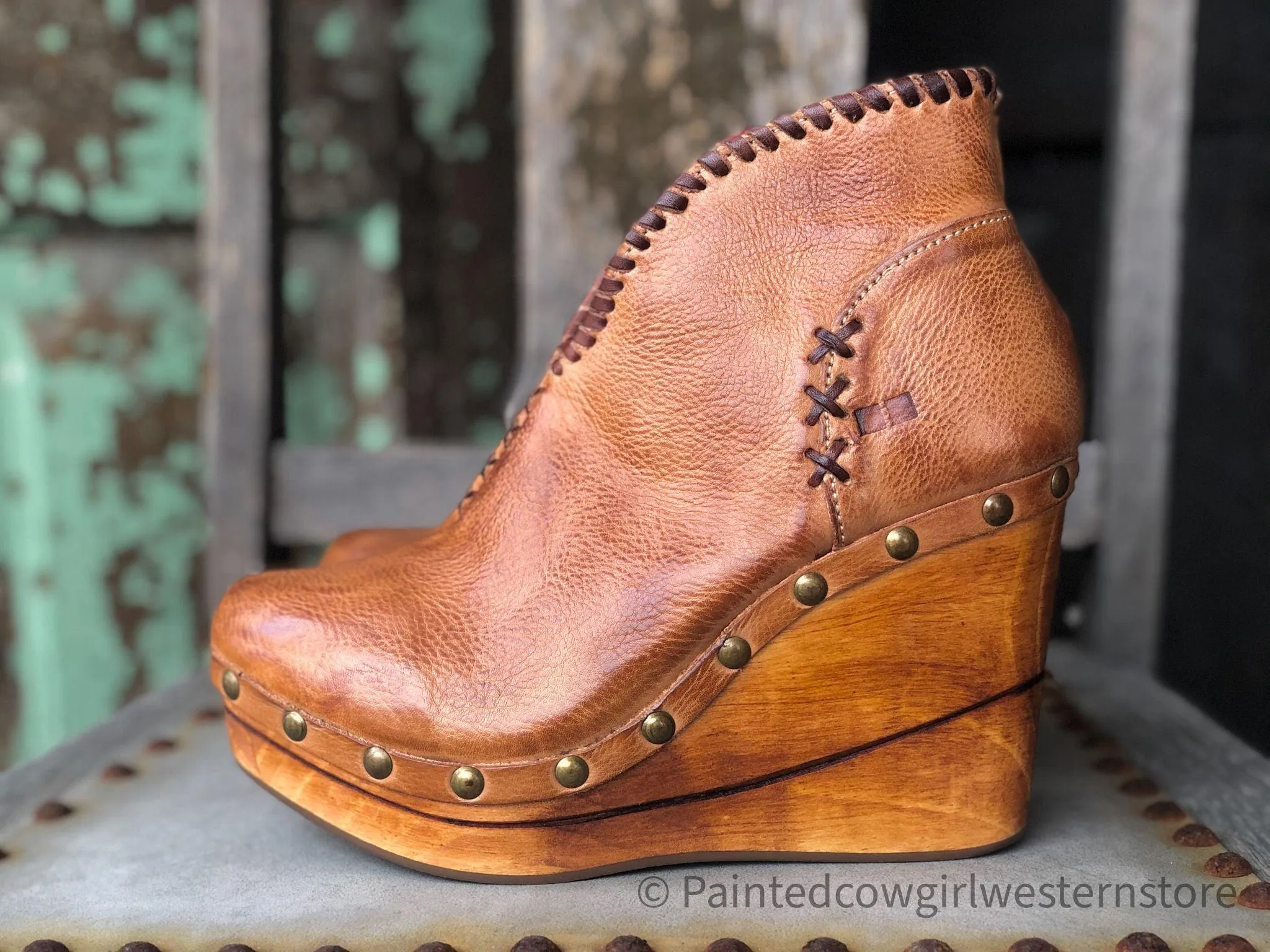 Outdoor Purpose Coastal Soft Bed Stu Women's Marina Tan Teak Rustic Leather Wooden Wedge Shoes F389007