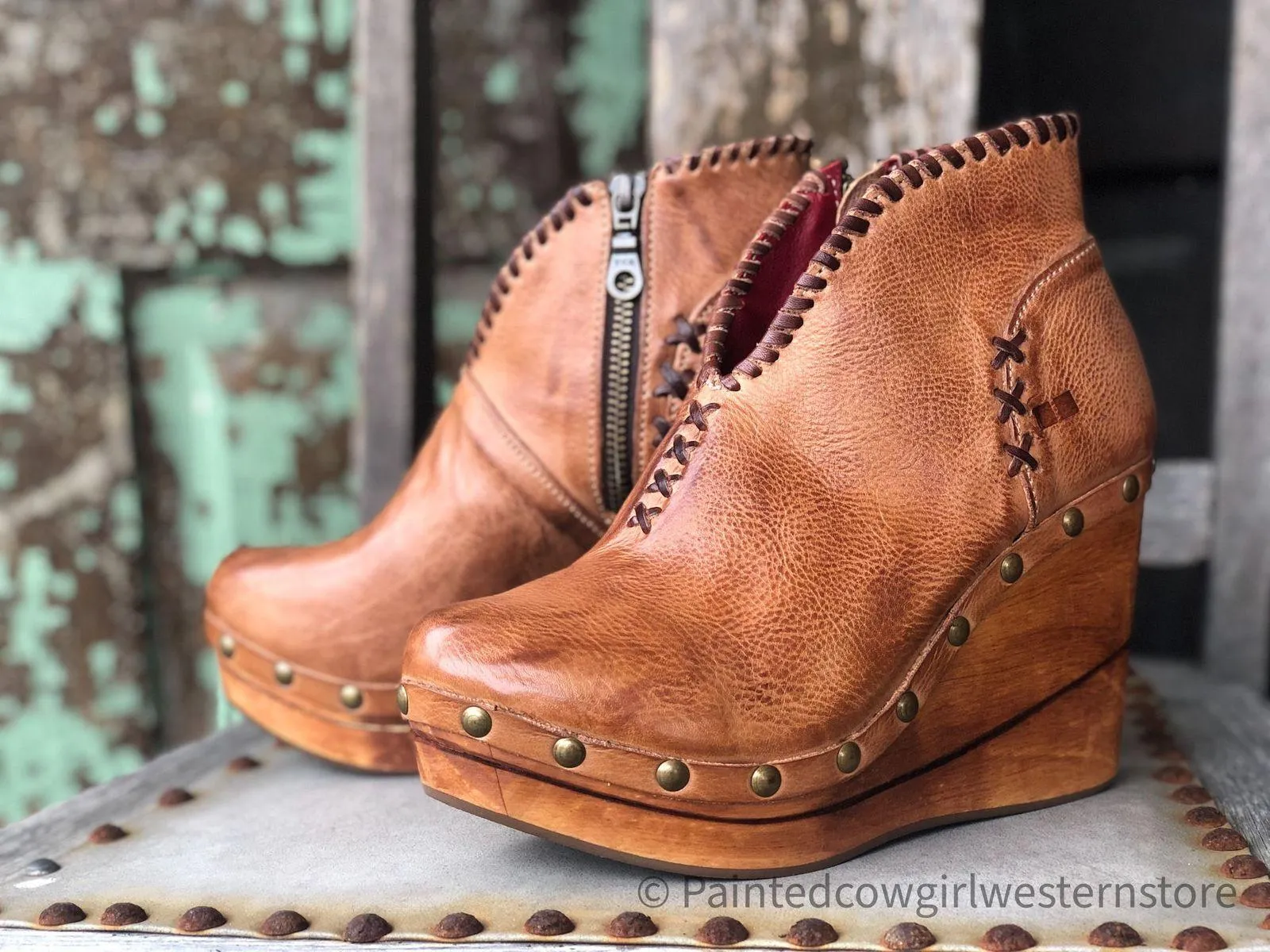 Bed Stu Women's Marina Tan Teak Rustic Leather Wooden Wedge Shoes F389007 Flexible Shank Flexible Movement