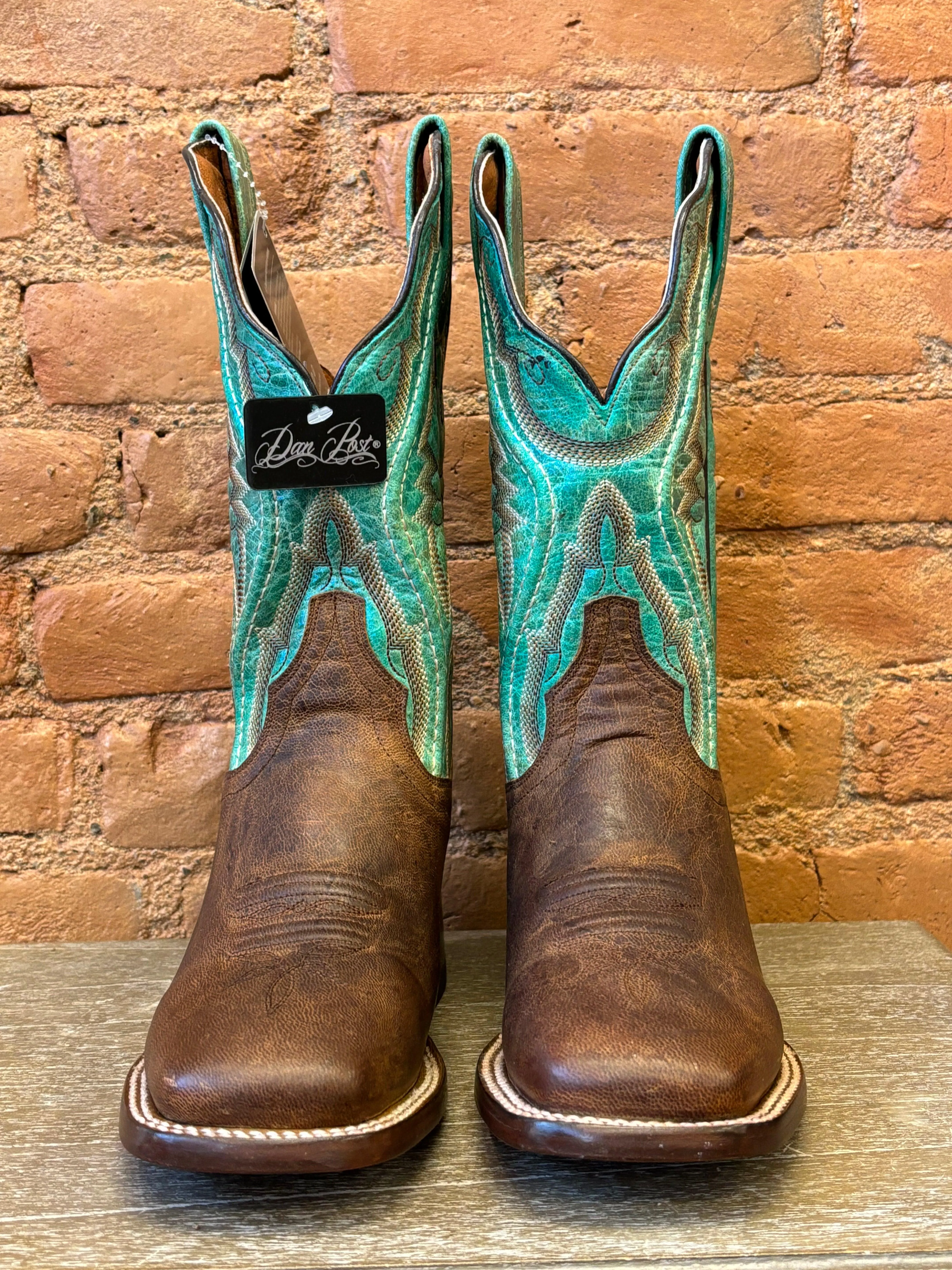 Dan Post Women's Babs Brown and Teal Square Toe Cowgirl Boots DP4937 Classic Line