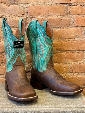 Dan Post Women's Babs Brown and Teal Square Toe Cowgirl Boots DP4937 Stage Show