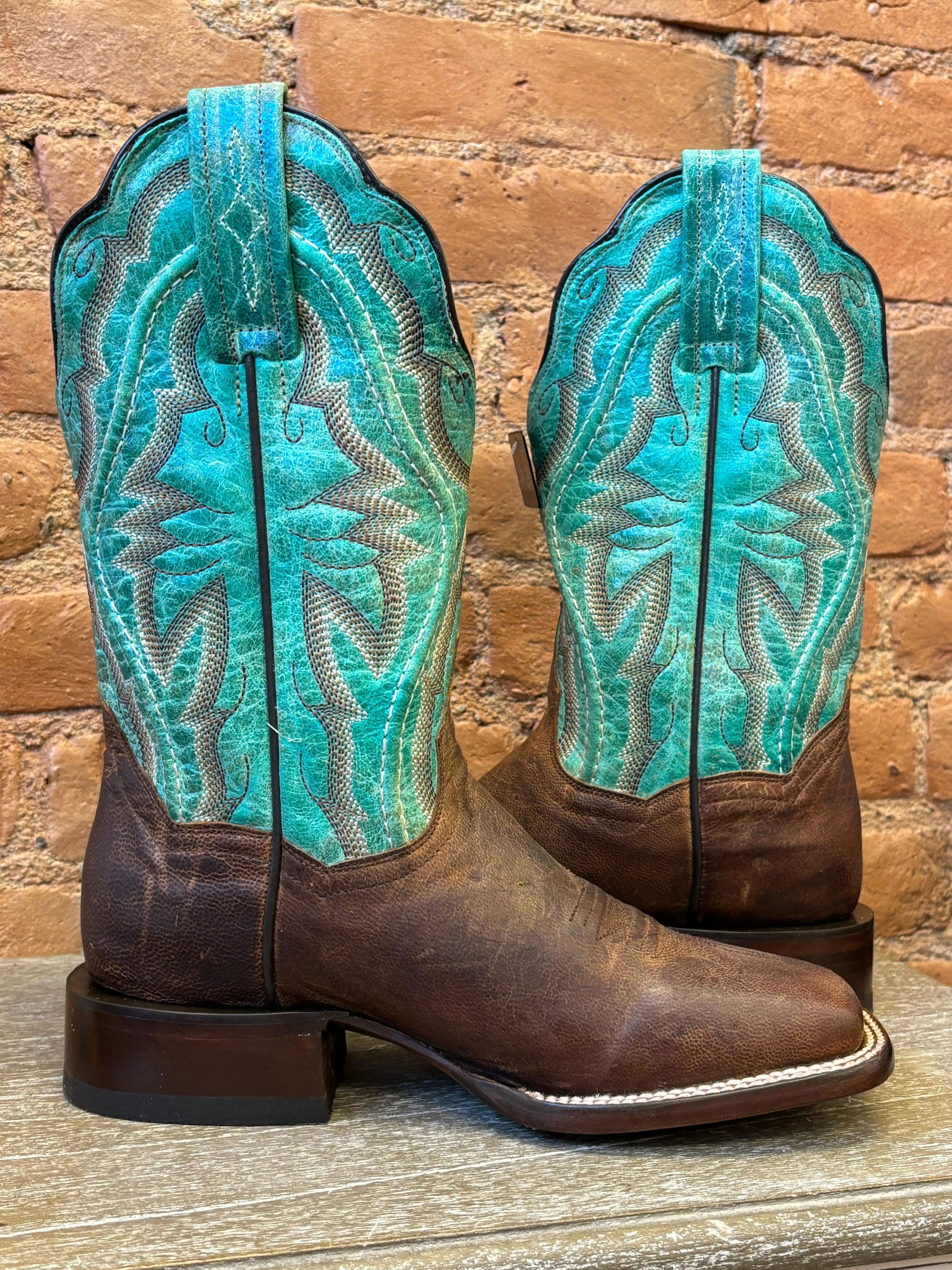 Dan Post Women's Babs Brown and Teal Square Toe Cowgirl Boots DP4937 Ergonomic Design