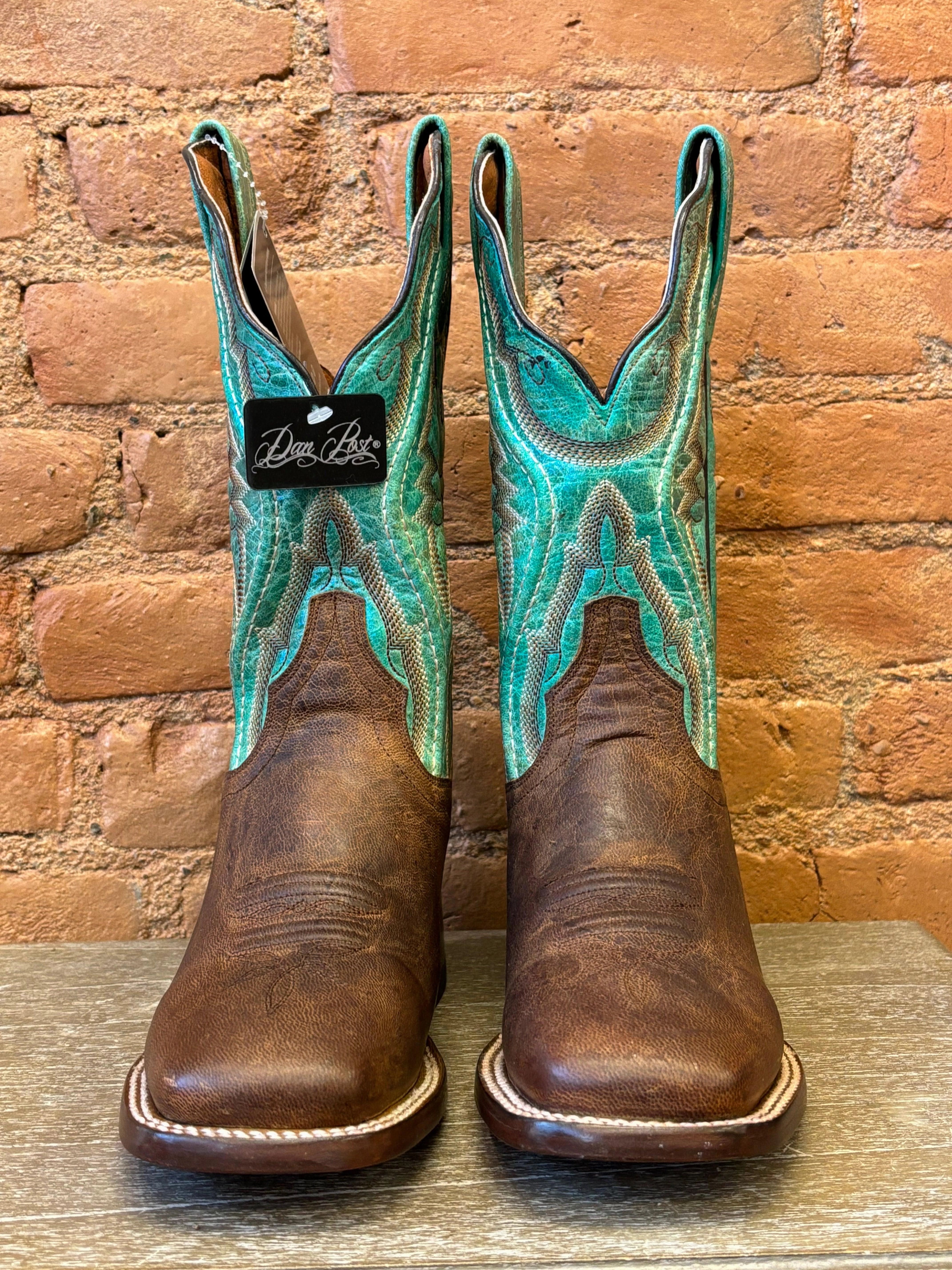 Dan Post Women's Babs Brown and Teal Square Toe Cowgirl Boots DP4937 Classic Line